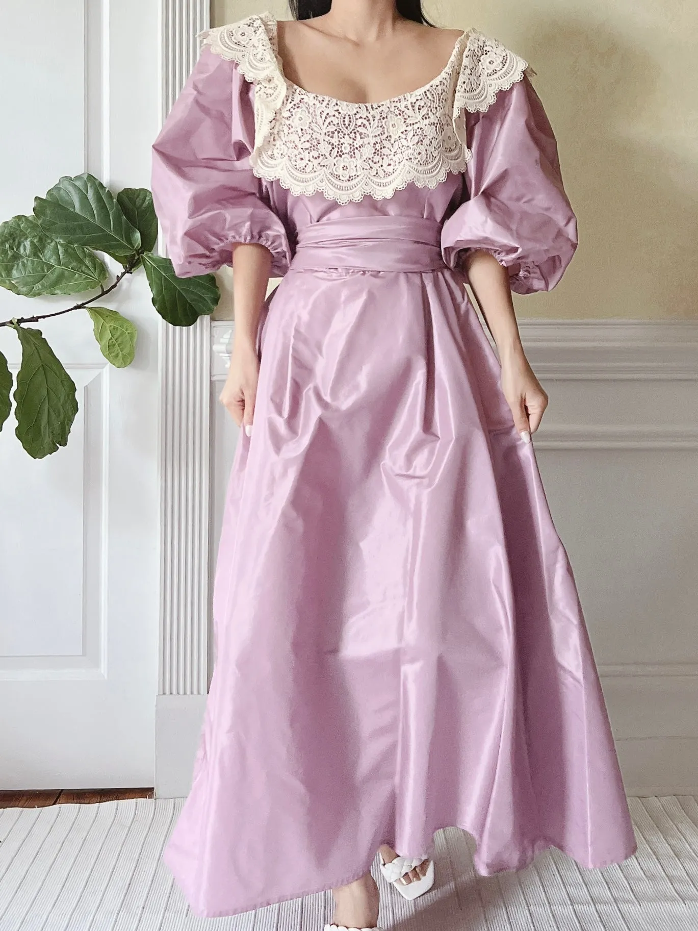 1980s Victor Costa Puff Sleeve Dress - M