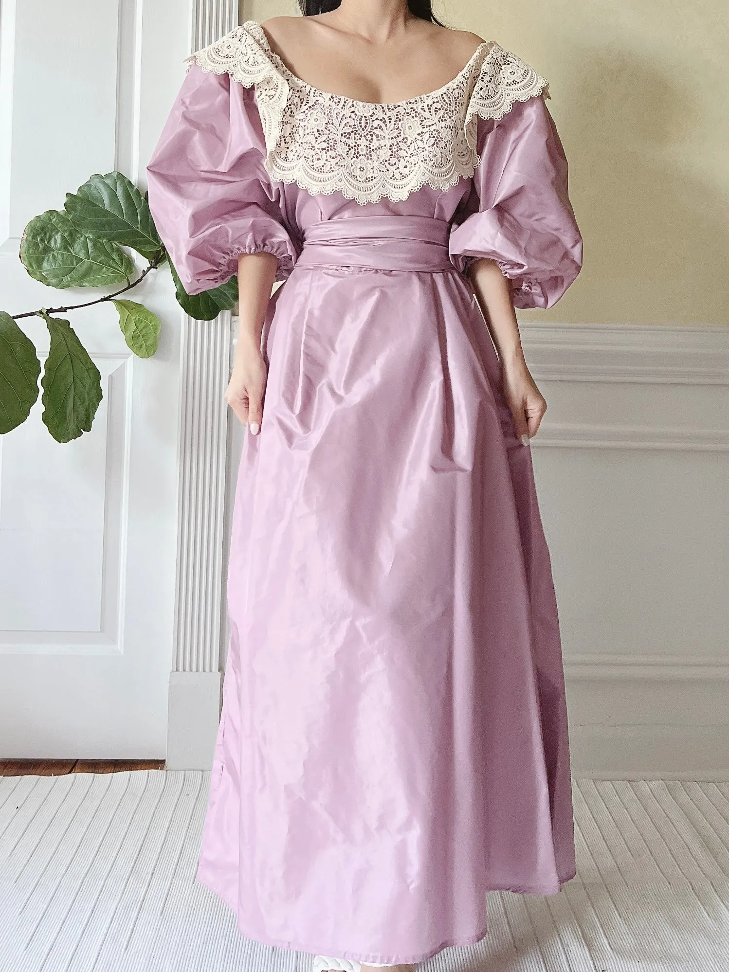 1980s Victor Costa Puff Sleeve Dress - M