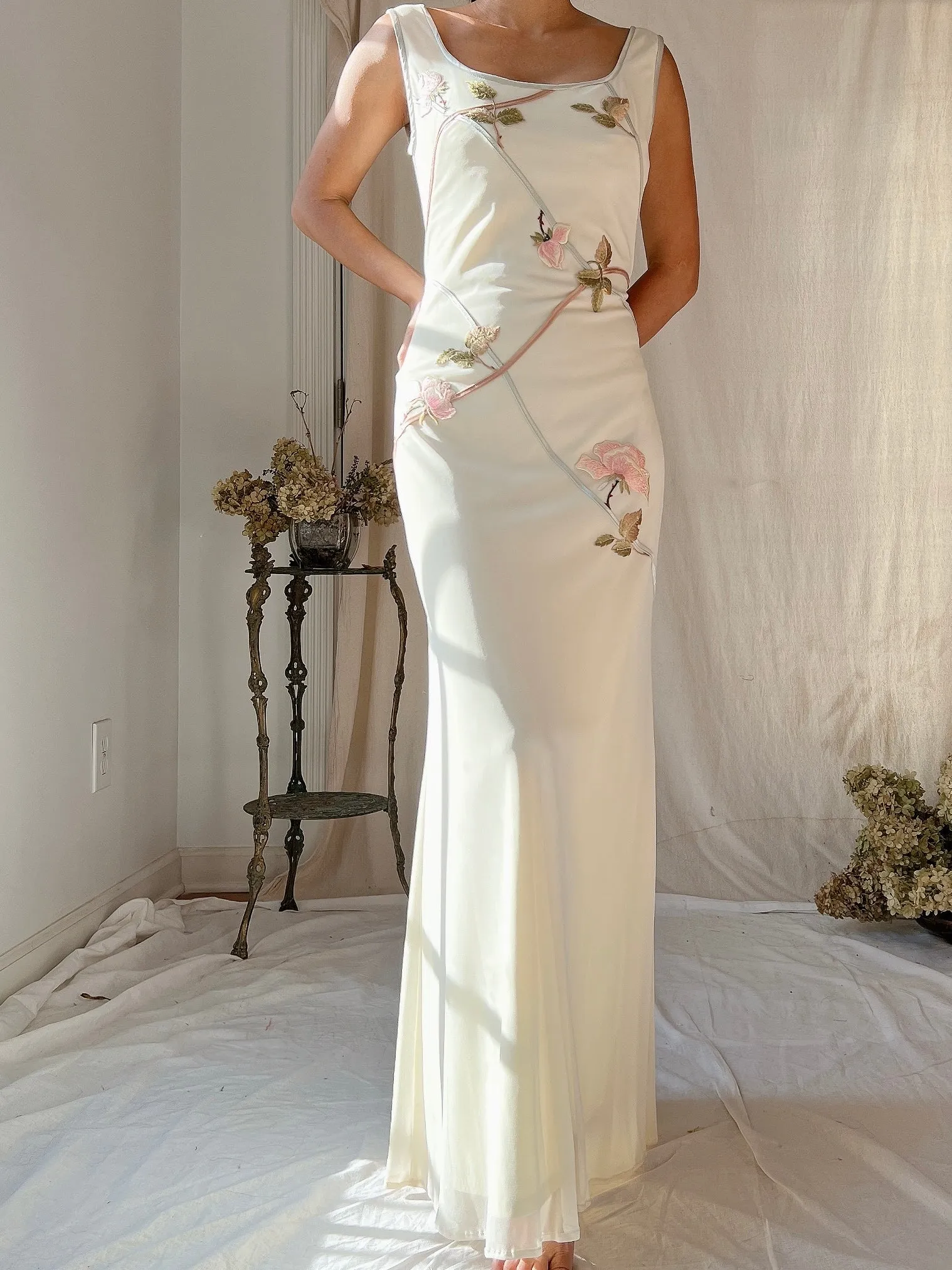 1990s Mesh Embroidered Dress - S