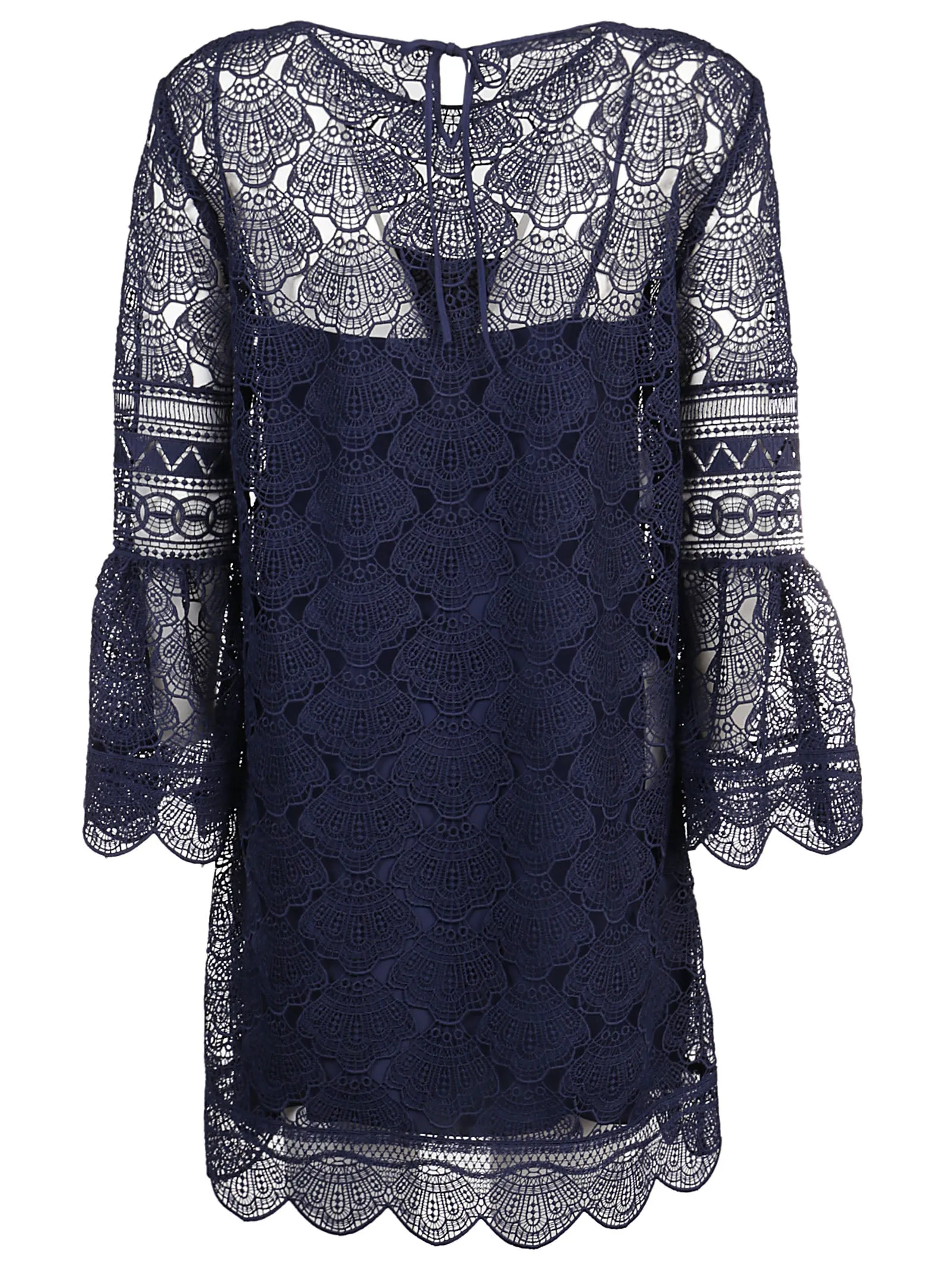 Alberta Ferretti Lace Detailed Crewneck Dress