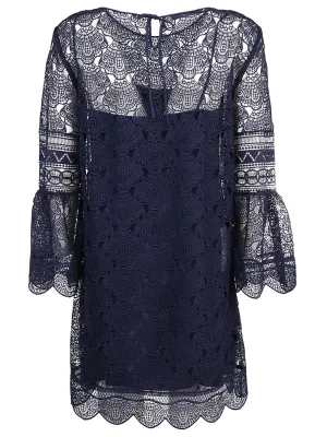Alberta Ferretti Lace Detailed Crewneck Dress
