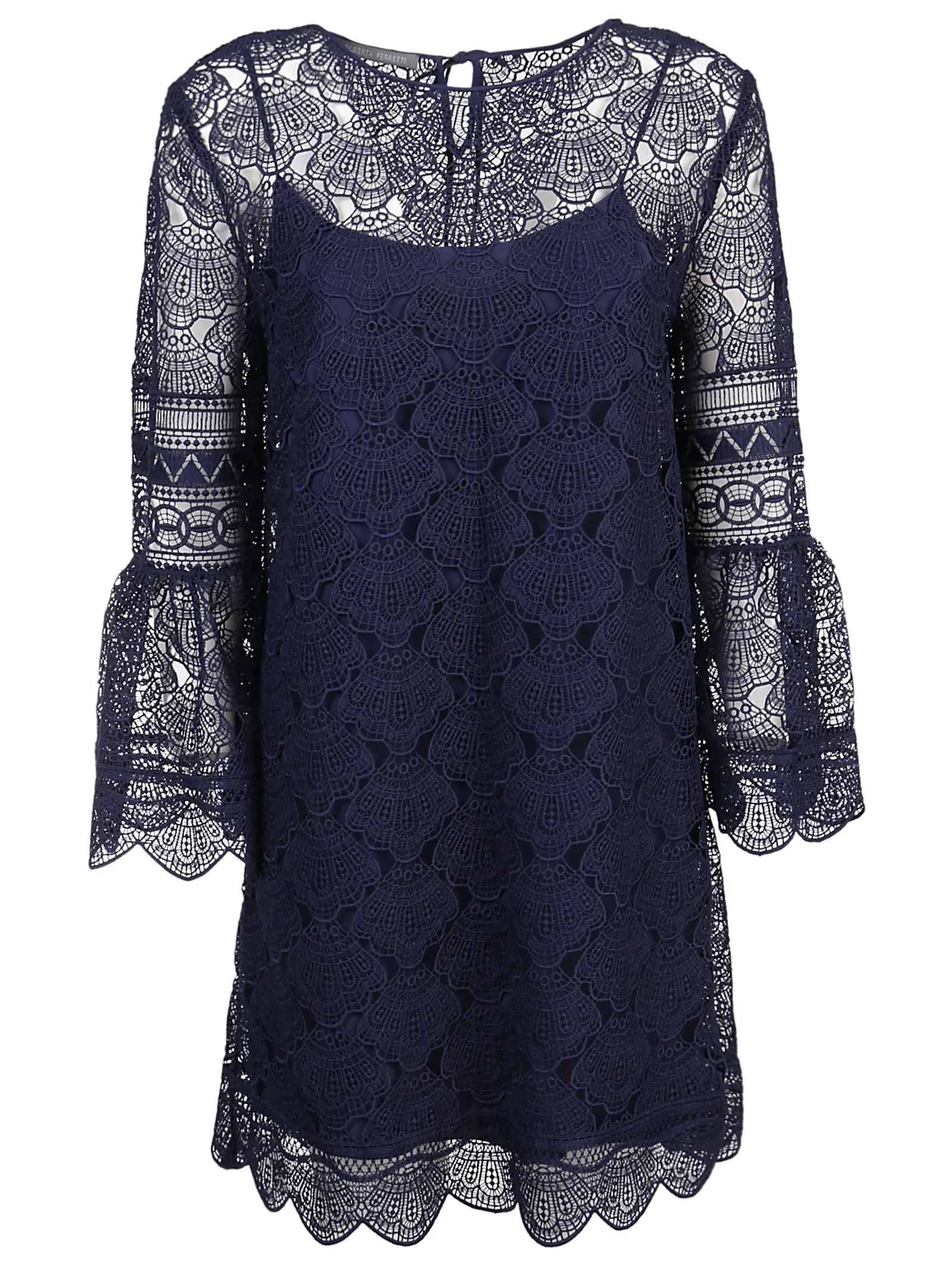 Alberta Ferretti Lace Detailed Crewneck Dress