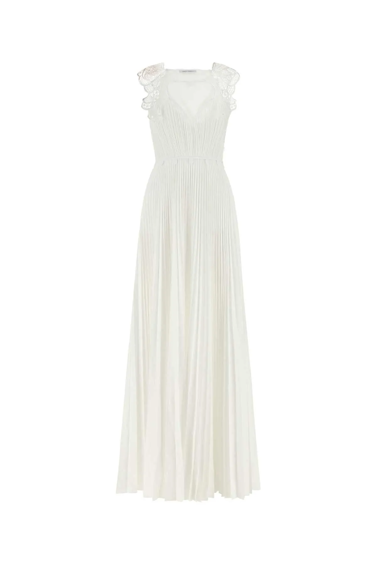 Alberta Ferretti Lace Embellished Pleated Cut-Out Gown