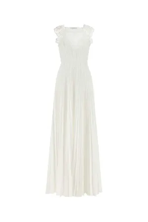 Alberta Ferretti Lace Embellished Pleated Cut-Out Gown