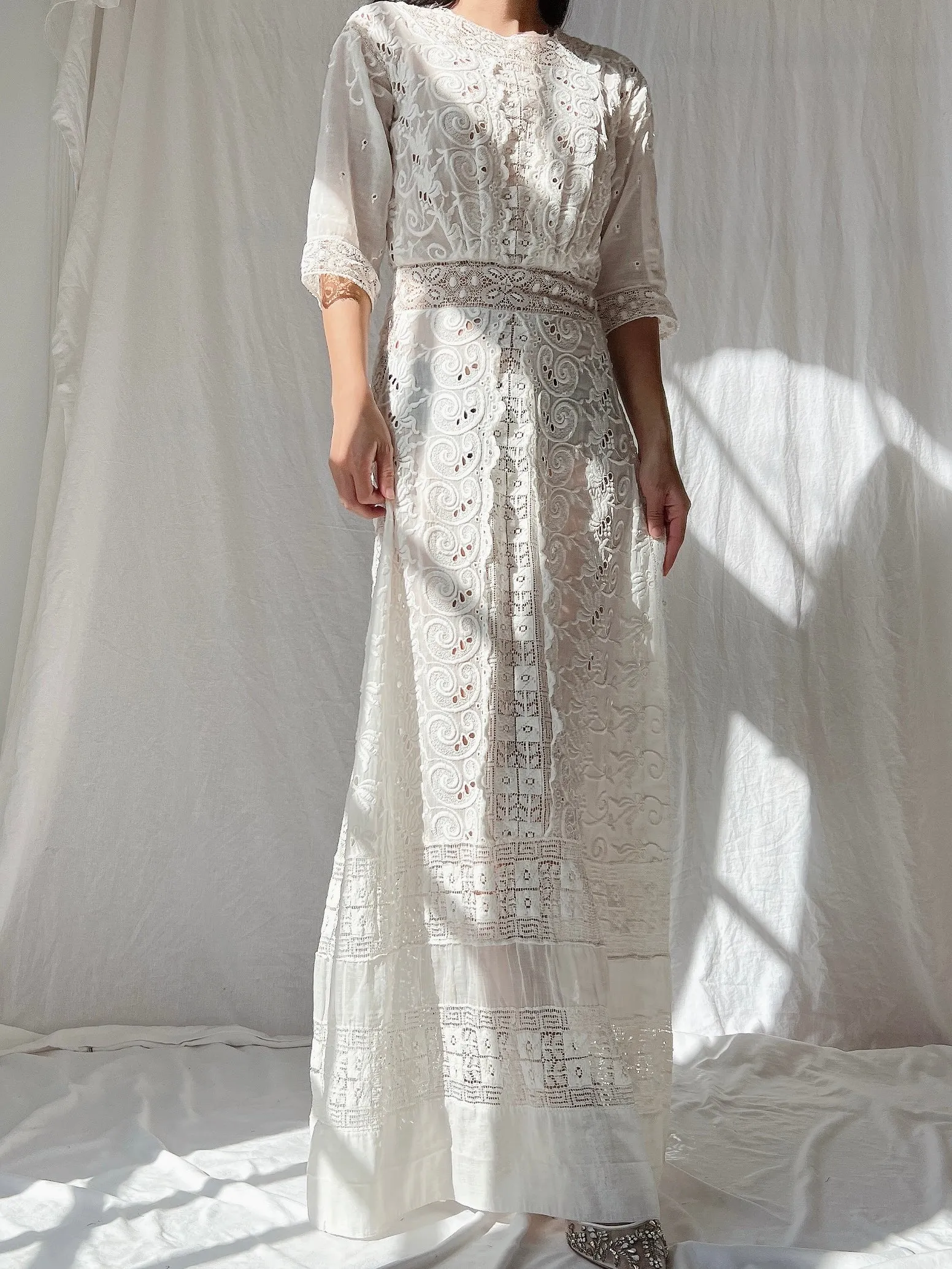 Antique Embroidered Cotton Dress - S