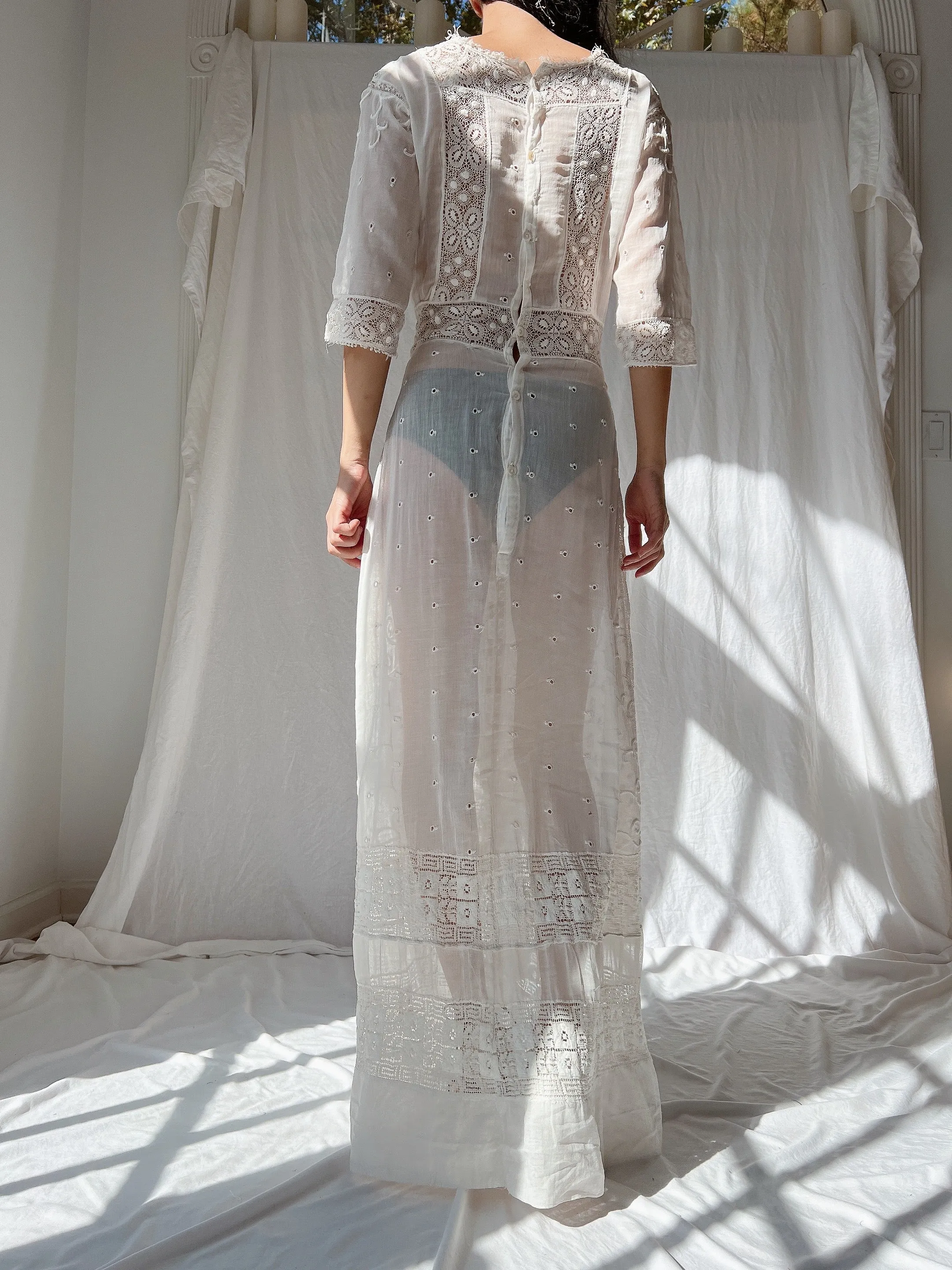 Antique Embroidered Cotton Dress - S