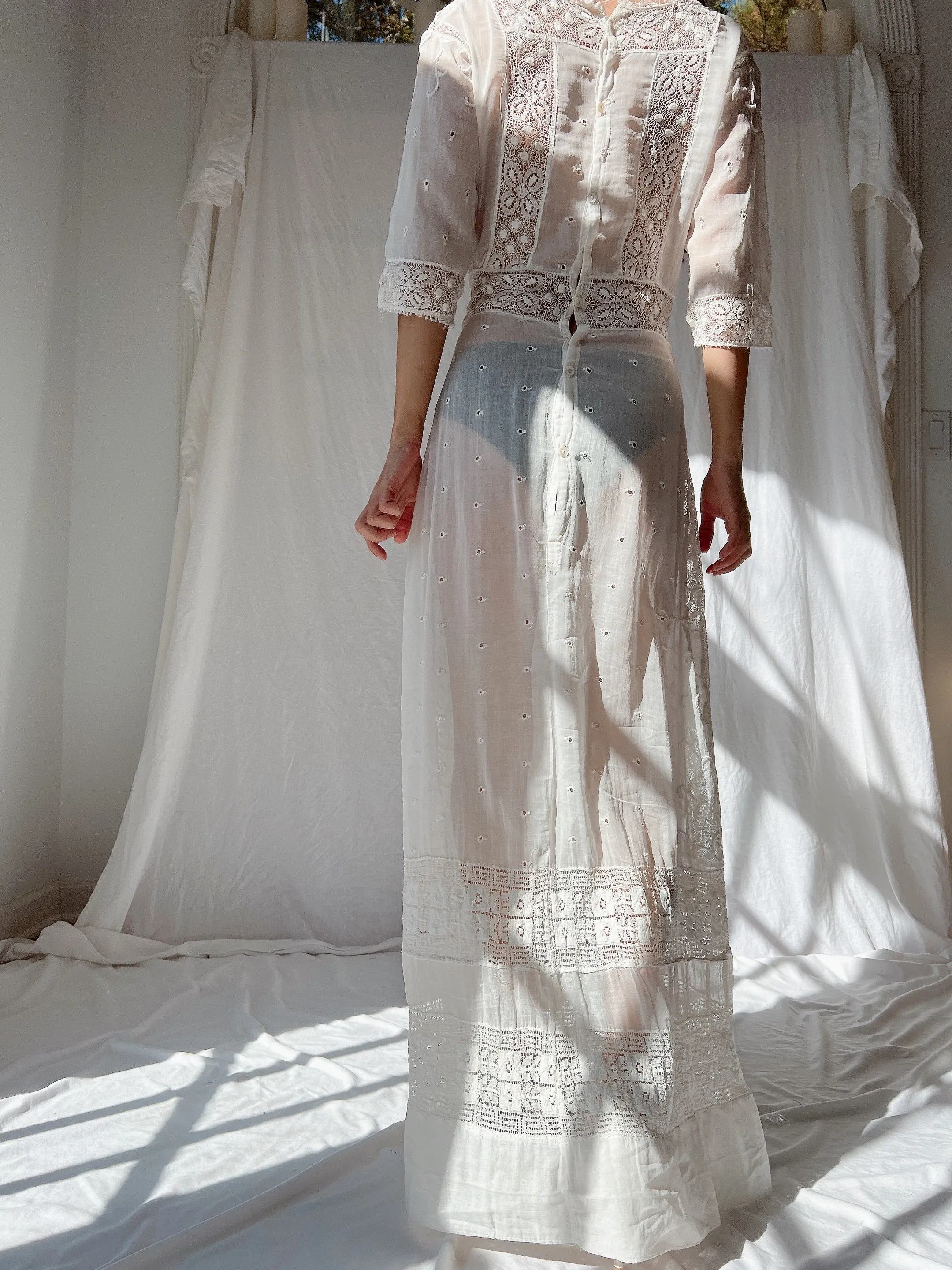 Antique Embroidered Cotton Dress - S