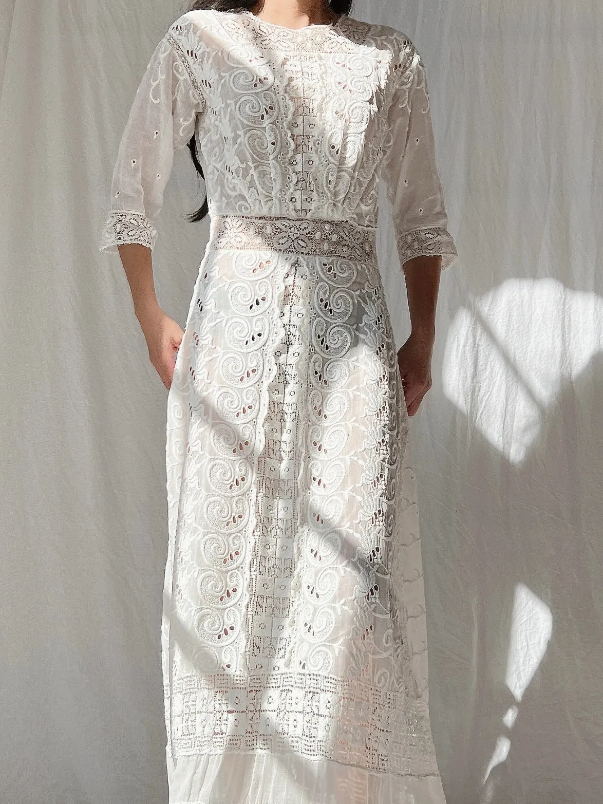 Antique Embroidered Cotton Dress - S