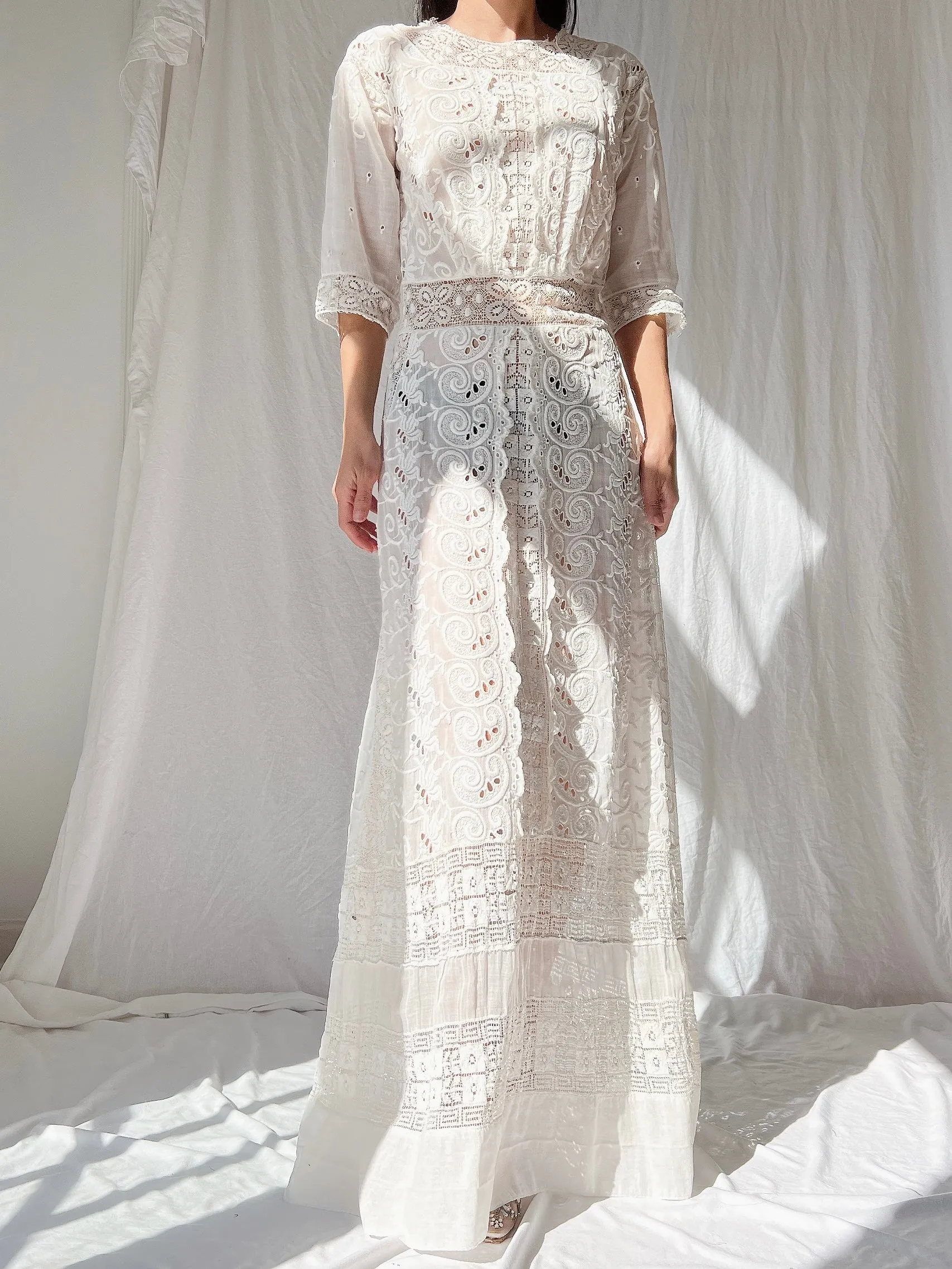 Antique Embroidered Cotton Dress - S