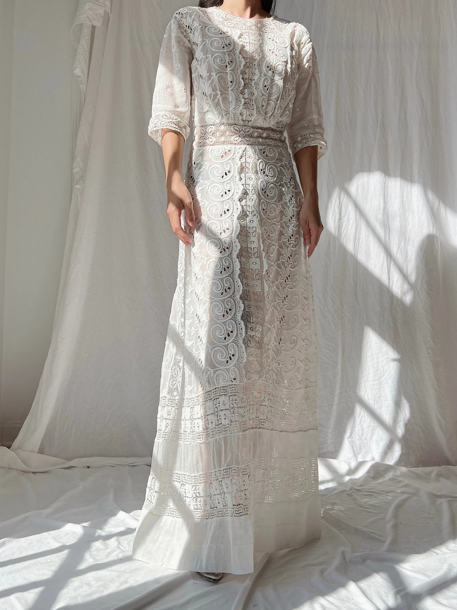 Antique Embroidered Cotton Dress - S