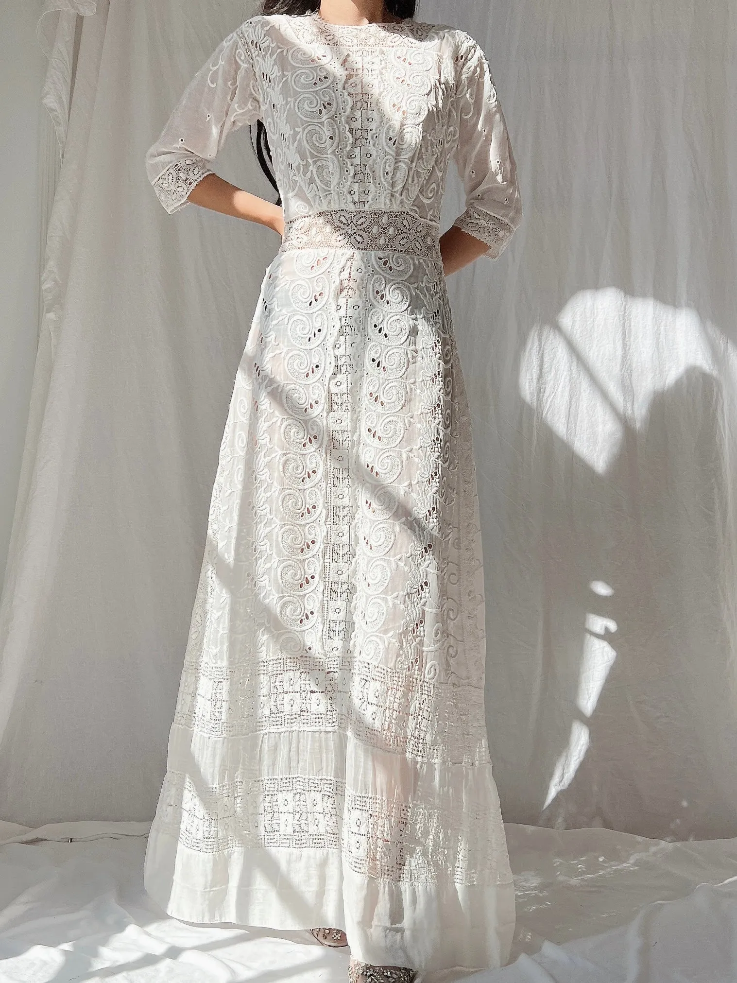 Antique Embroidered Cotton Dress - S