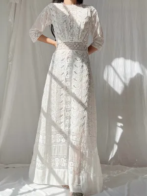 Antique Embroidered Cotton Dress - S
