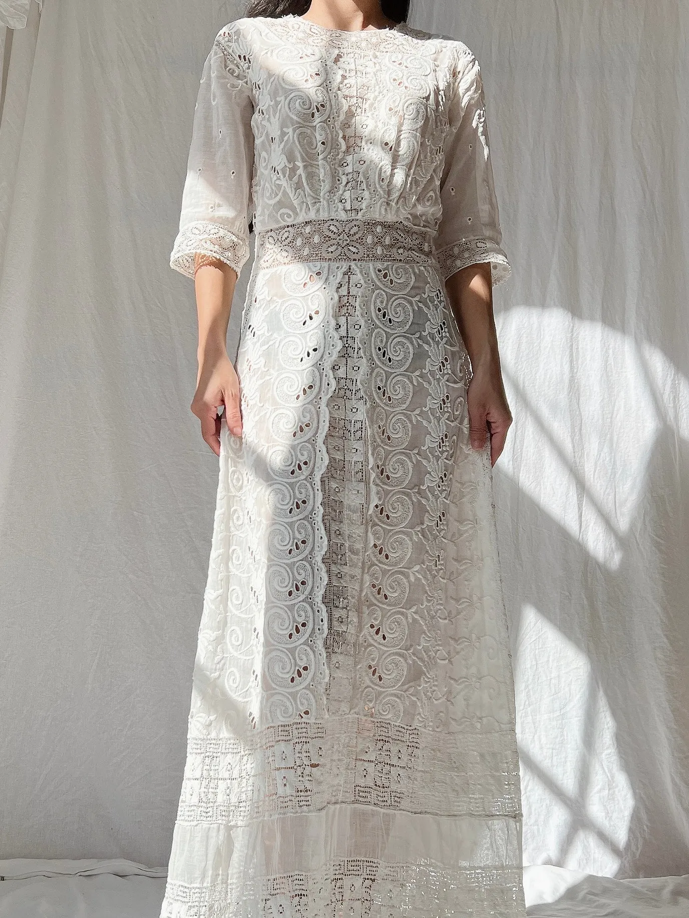 Antique Embroidered Cotton Dress - S