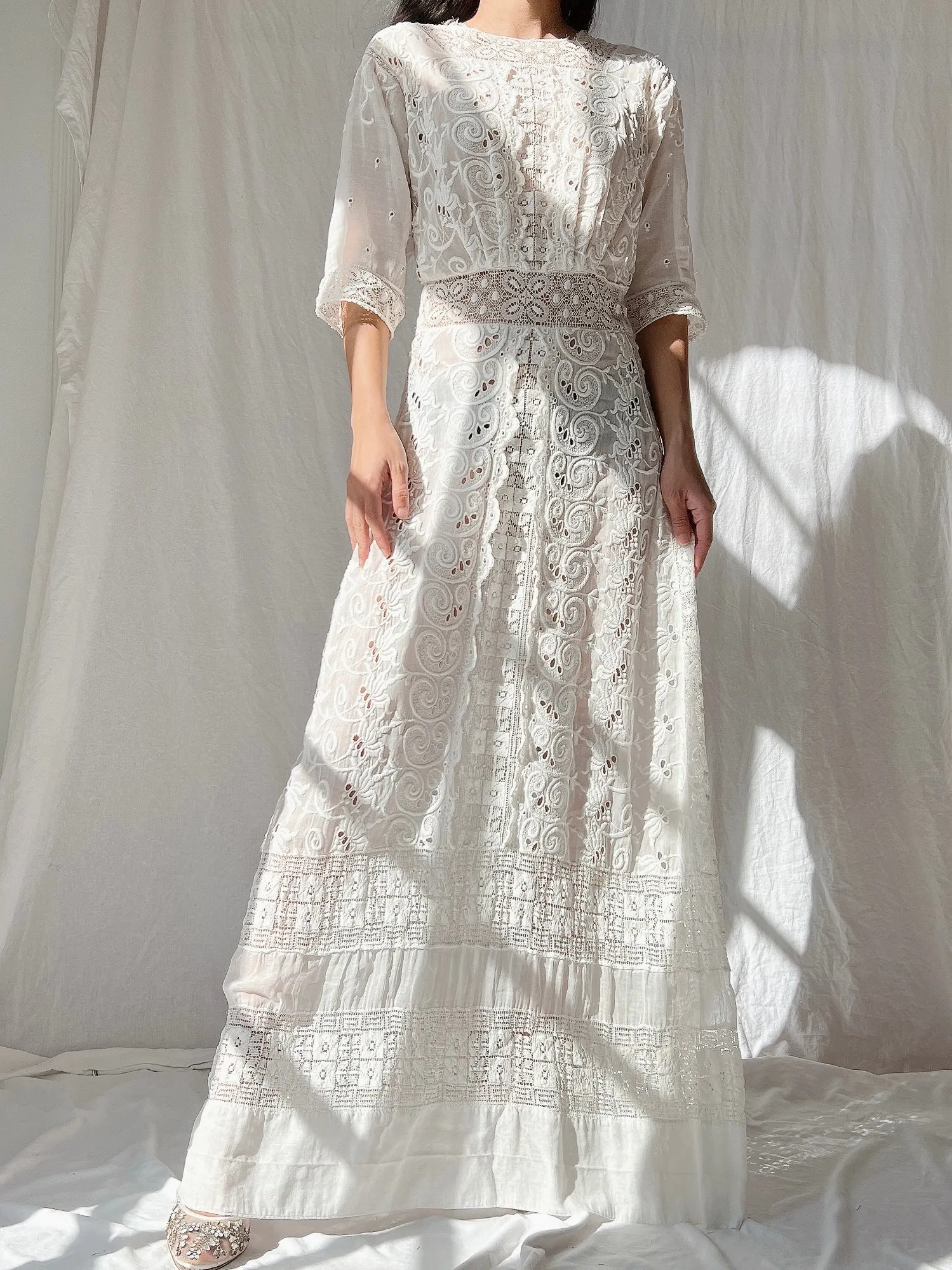 Antique Embroidered Cotton Dress - S