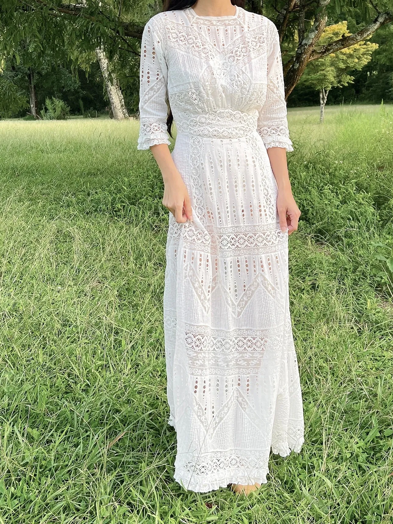Antique Embroidered Cotton Lawn Dress - XS