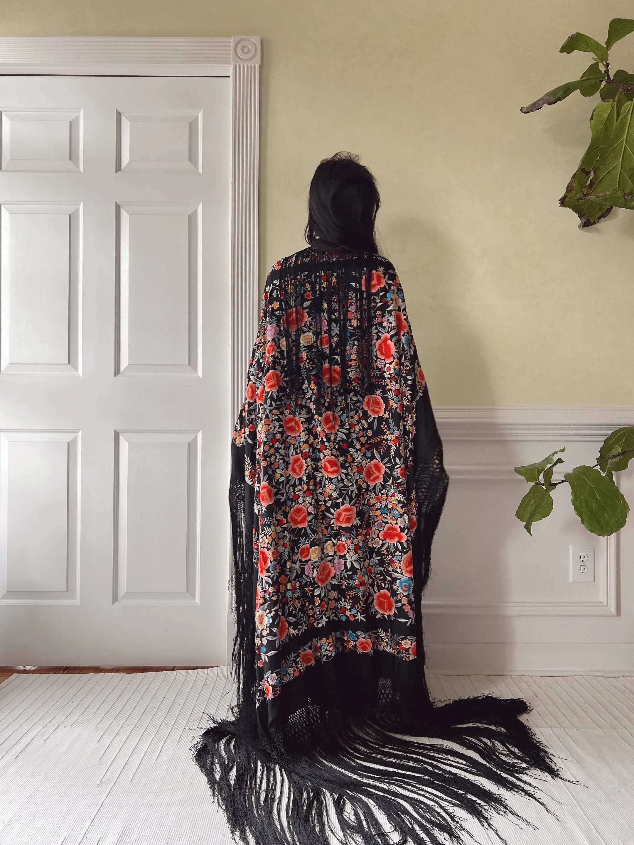 Antique Silk Embroidered Shawl - OSFA