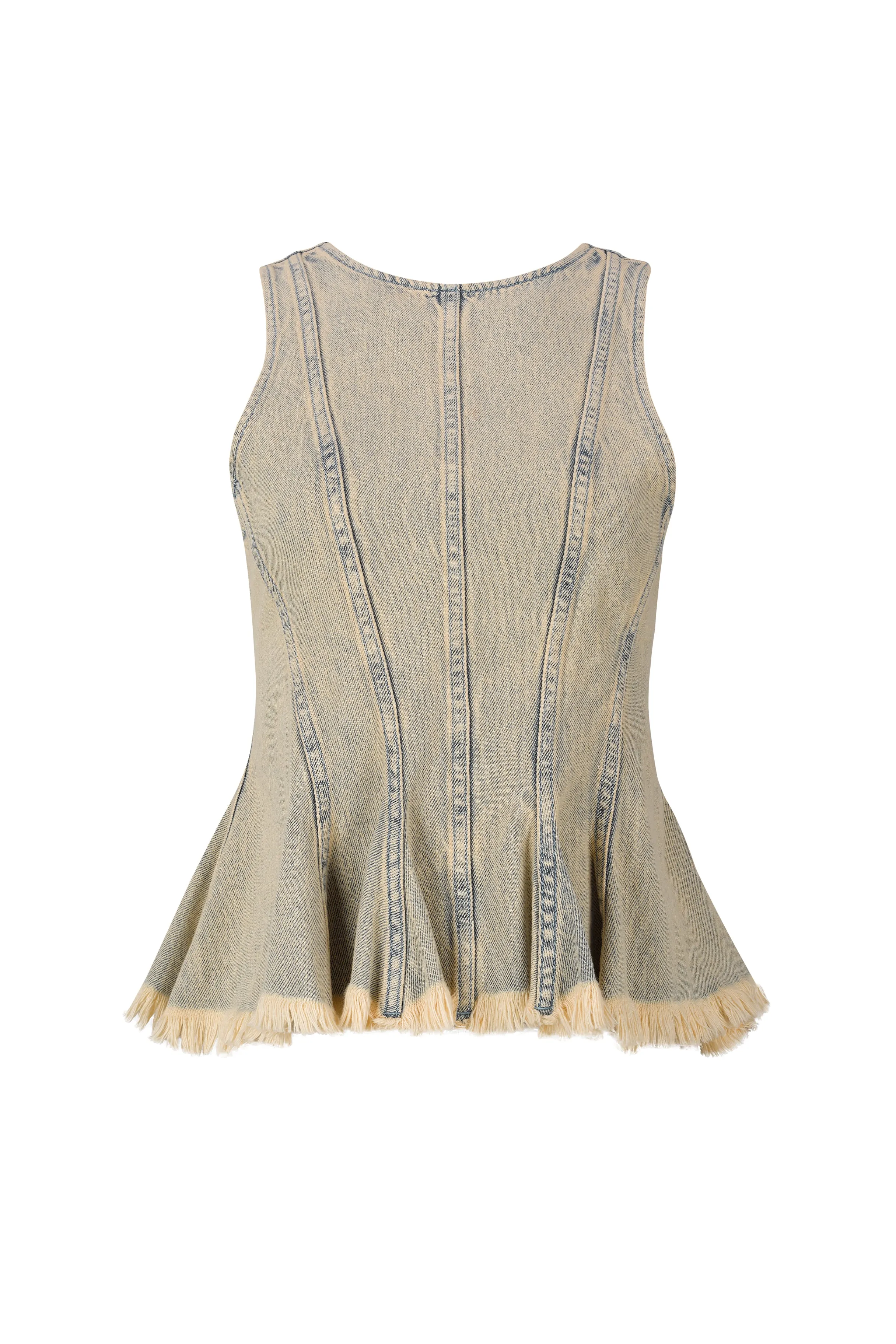 BEIGE OVERDYE DENIM TANK TOP WITH SEAMS
