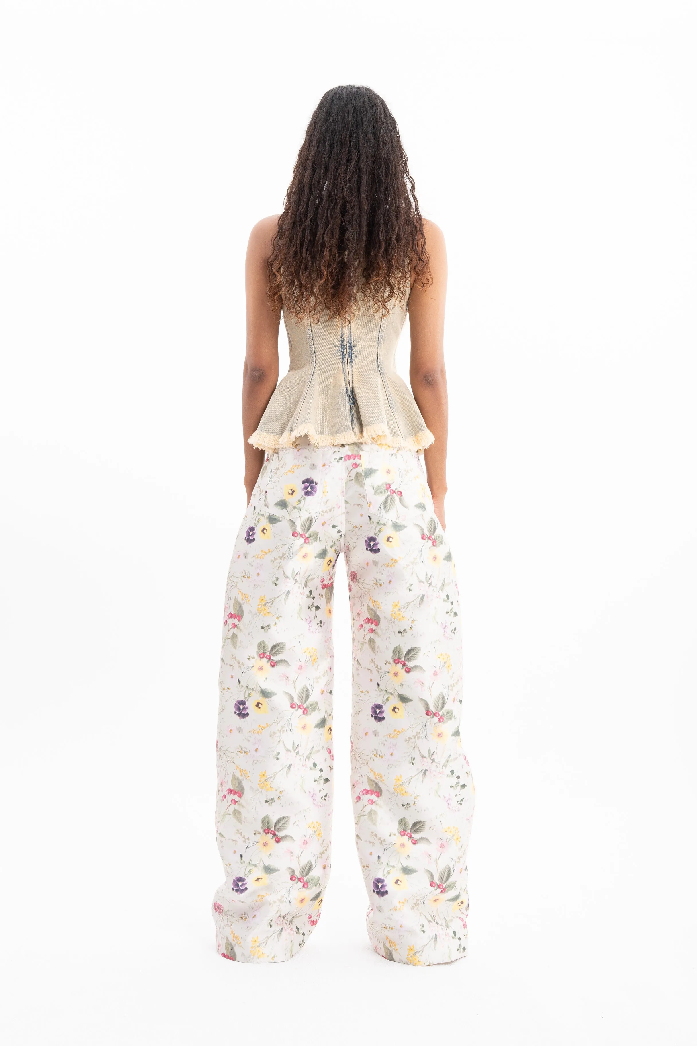 BEIGE OVERDYE DENIM TANK TOP WITH SEAMS