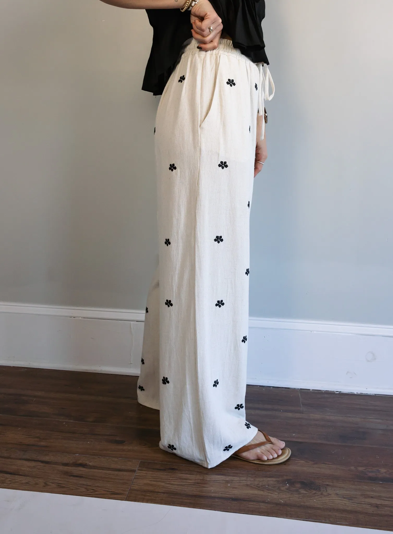 Benson Embroidered Linen Pants - Final Sale