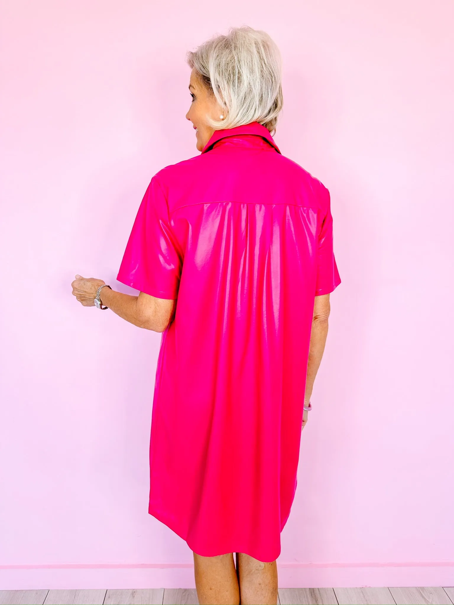 BETTER IN LEATHER SNAP UP DRESS - PINK