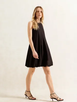 Black Puffball Linen Blend Dress
