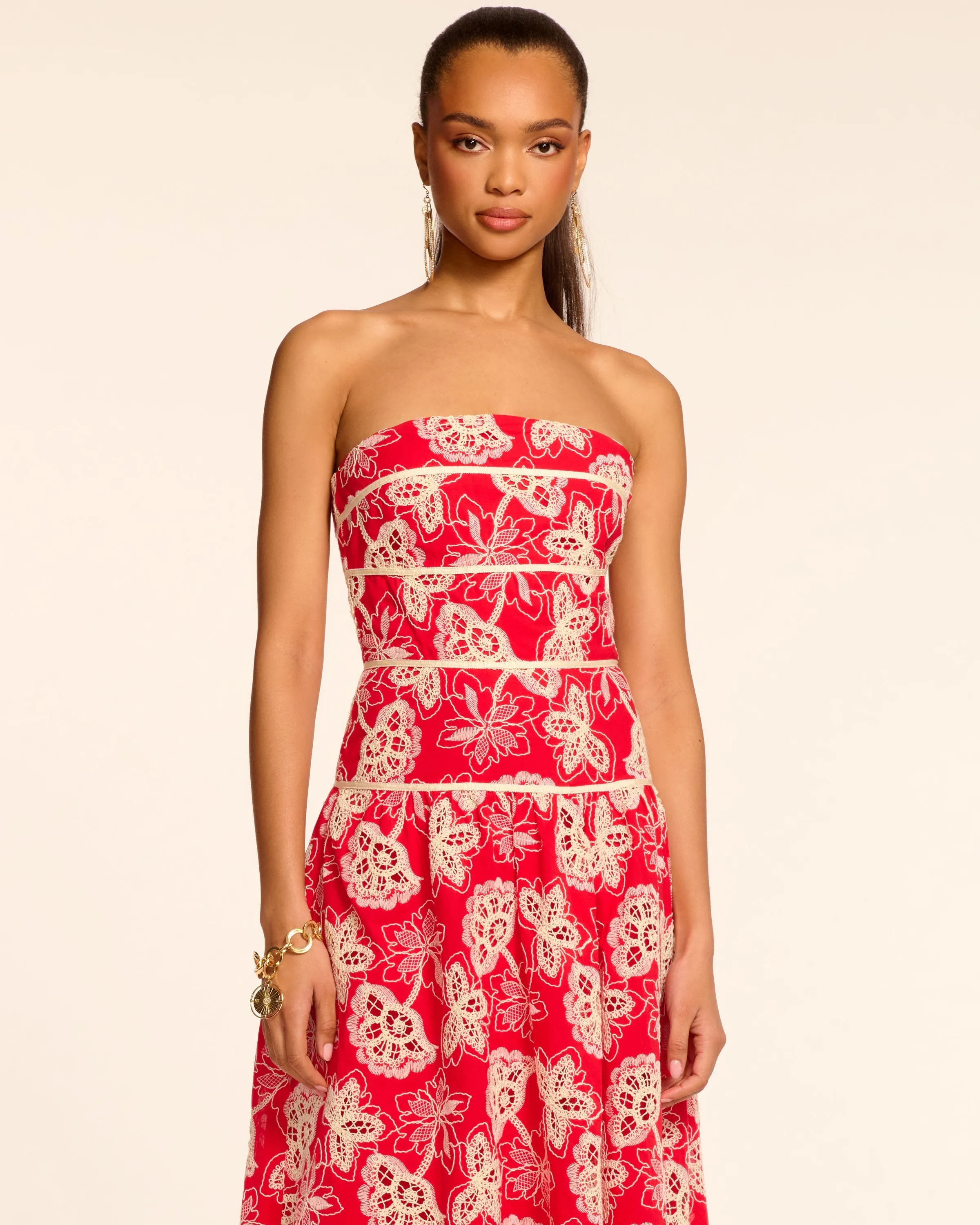 Blanca Strapless Embroidered Maxi Dress
