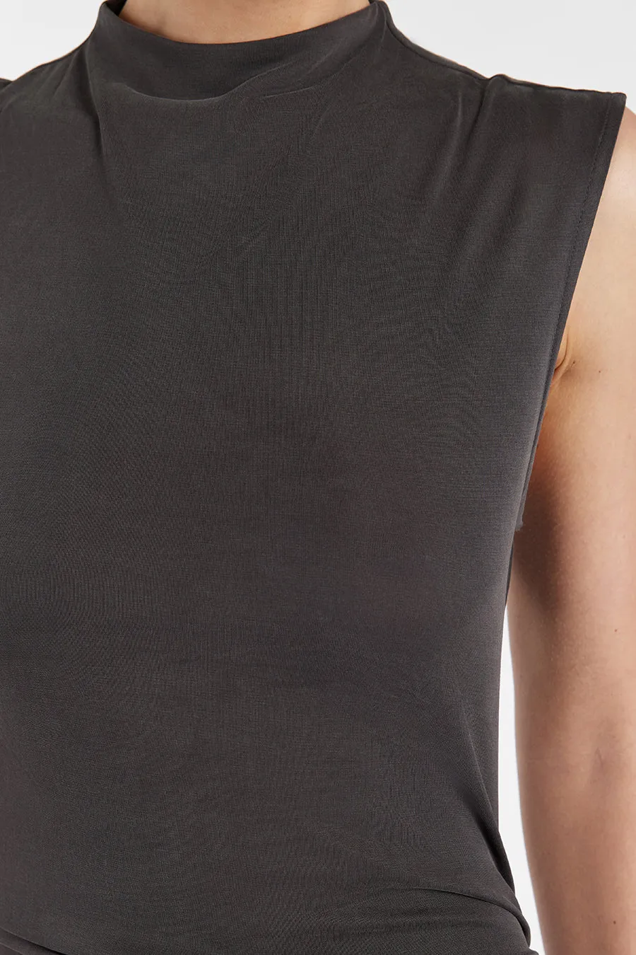 BOSTON SLATE RUCHED MIDI DRESS