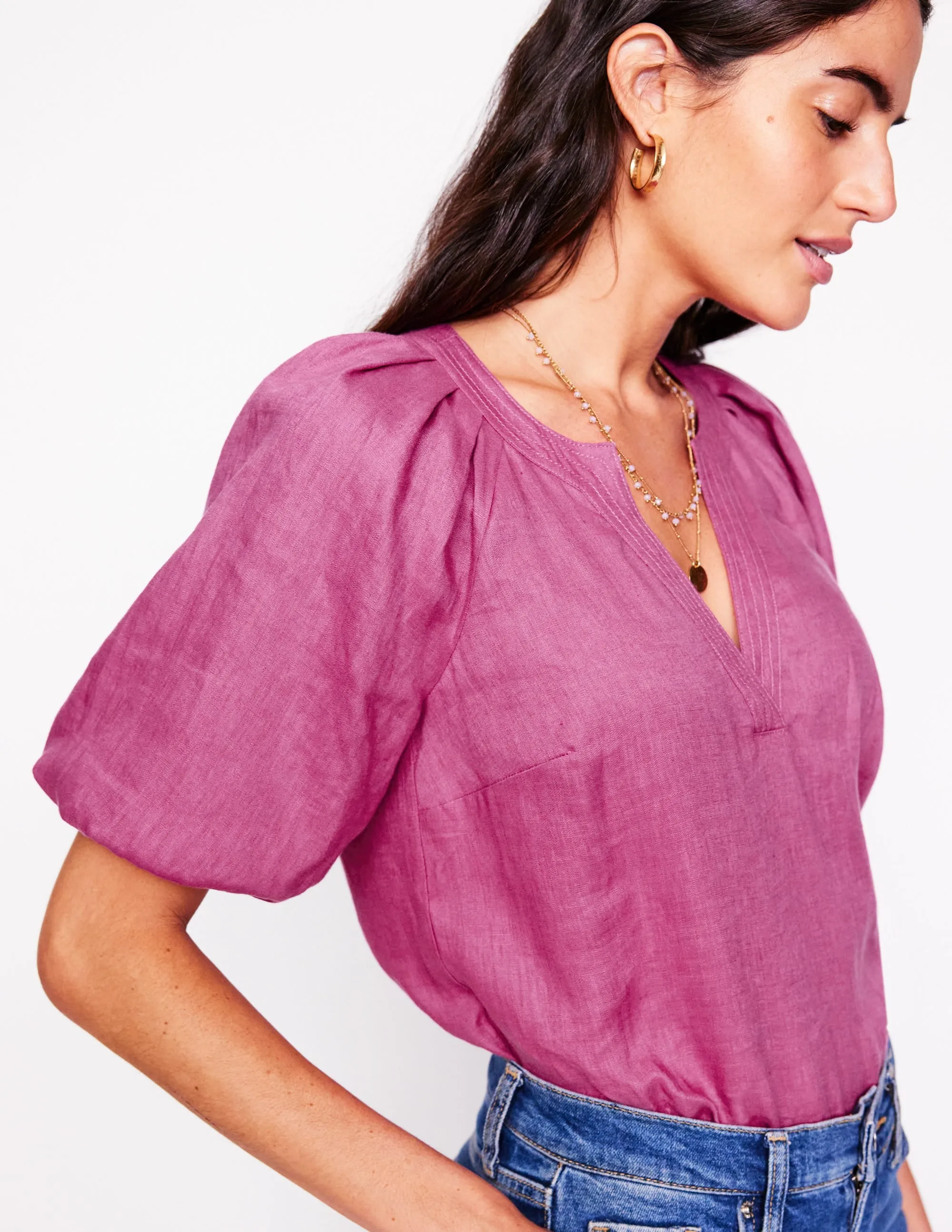 Brooke Linen Top-Purple Damson