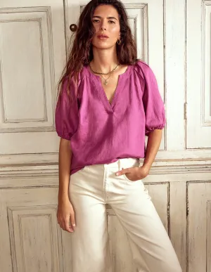 Brooke Linen Top-Purple Damson