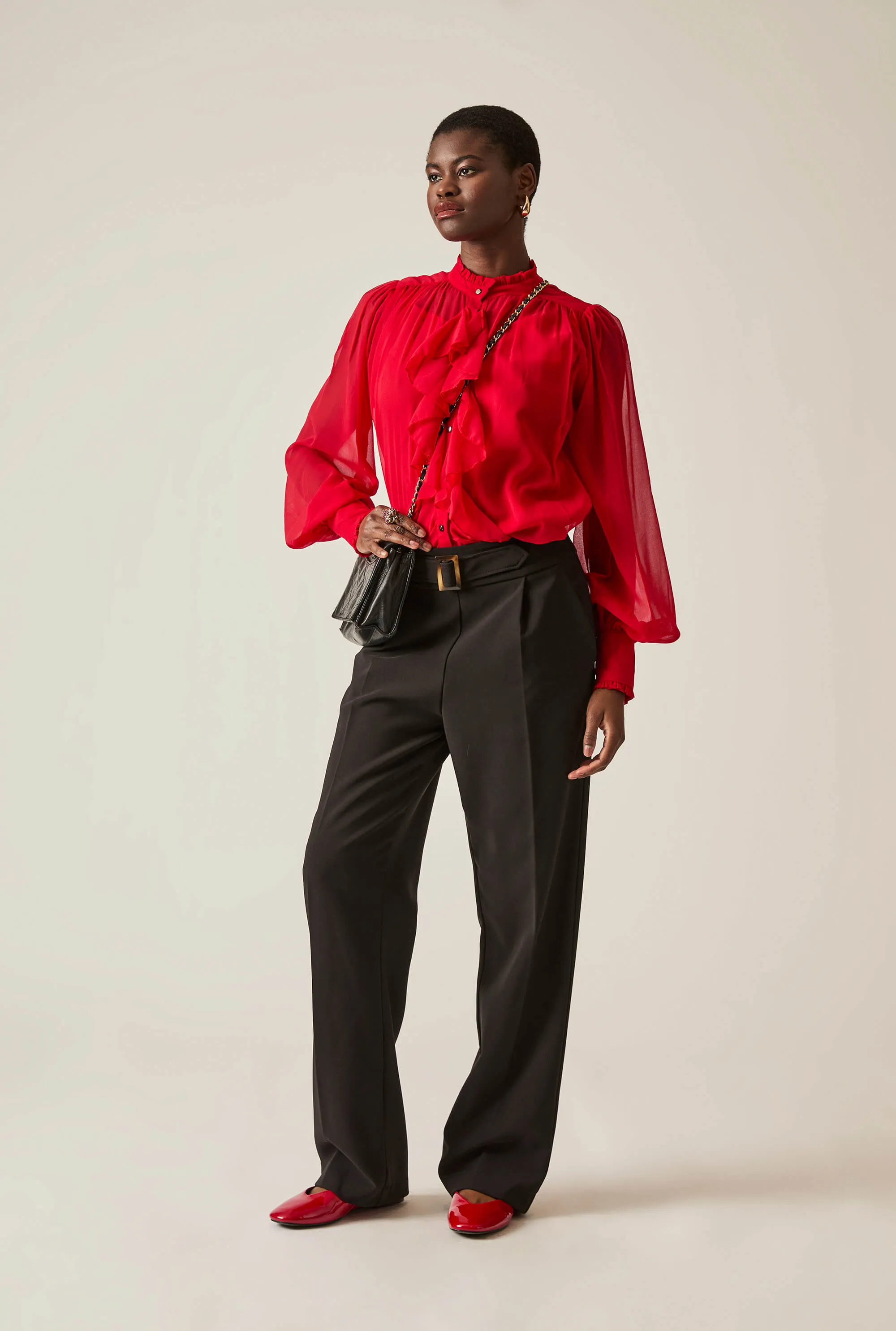 Buckle Waist Black Trousers