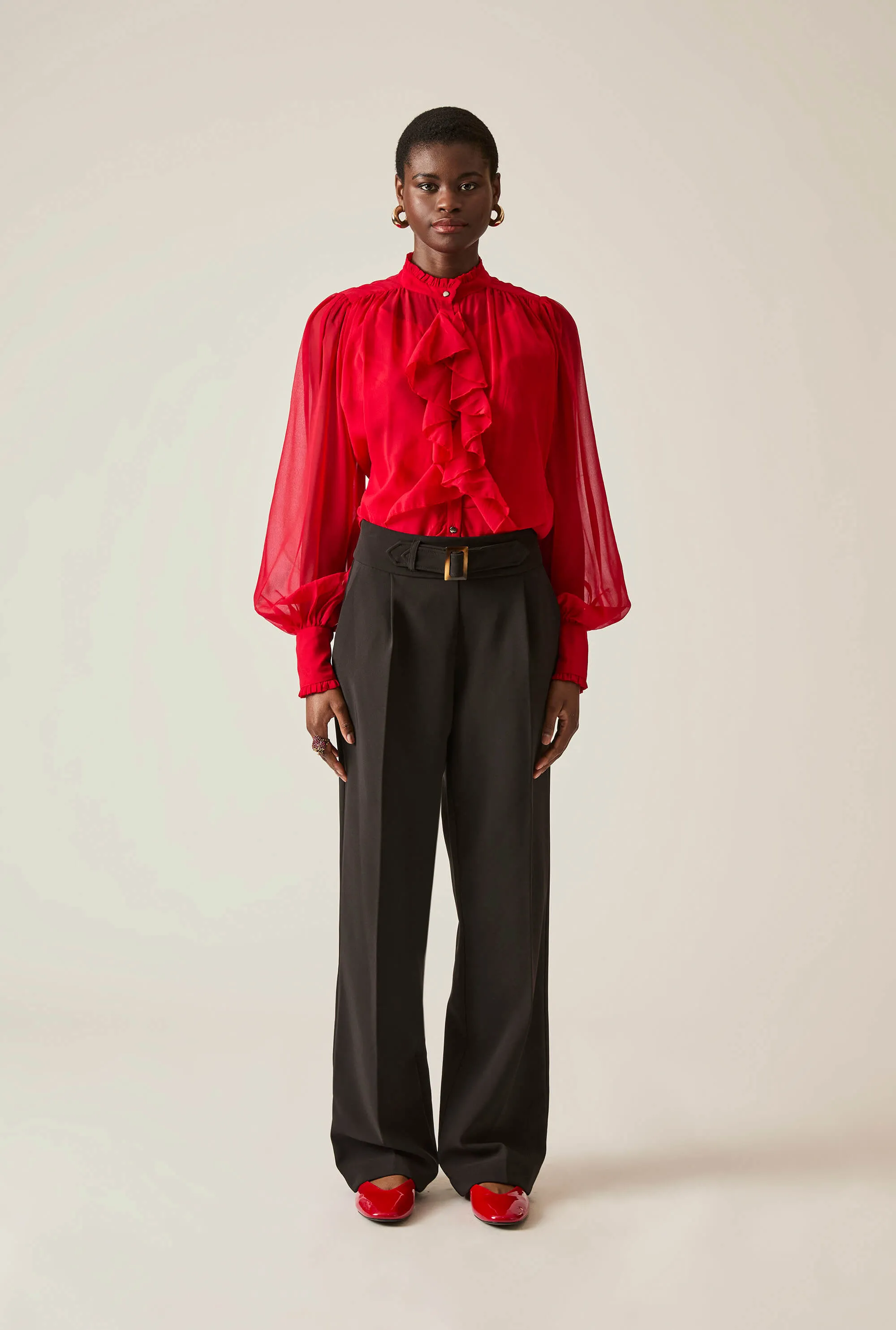 Buckle Waist Black Trousers