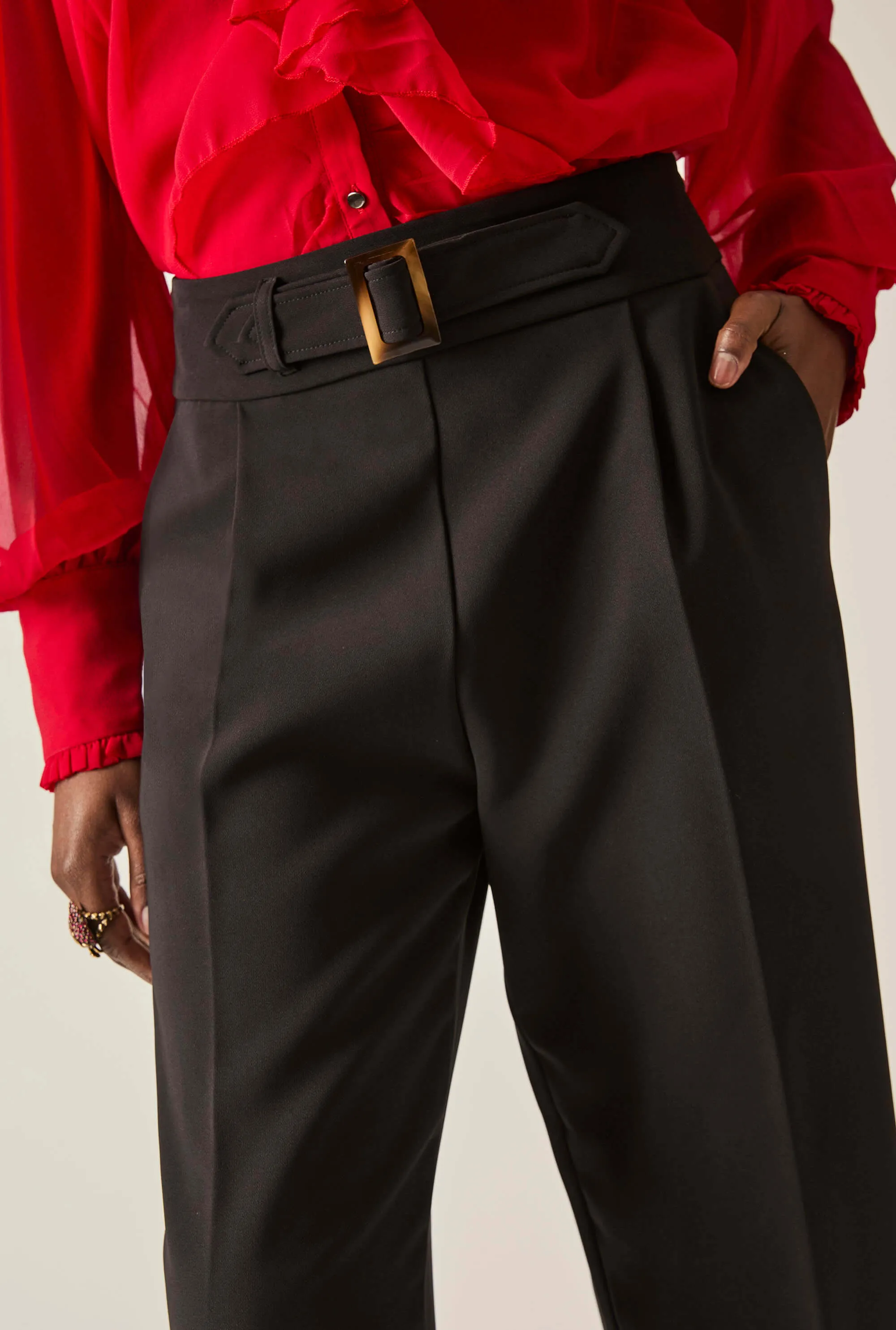 Buckle Waist Black Trousers