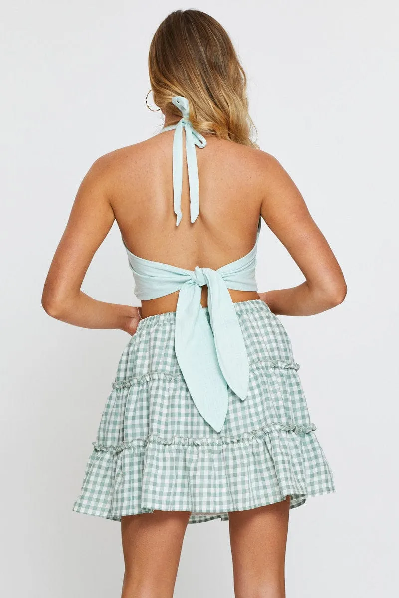 Check Flare Skirt Mini High Rise