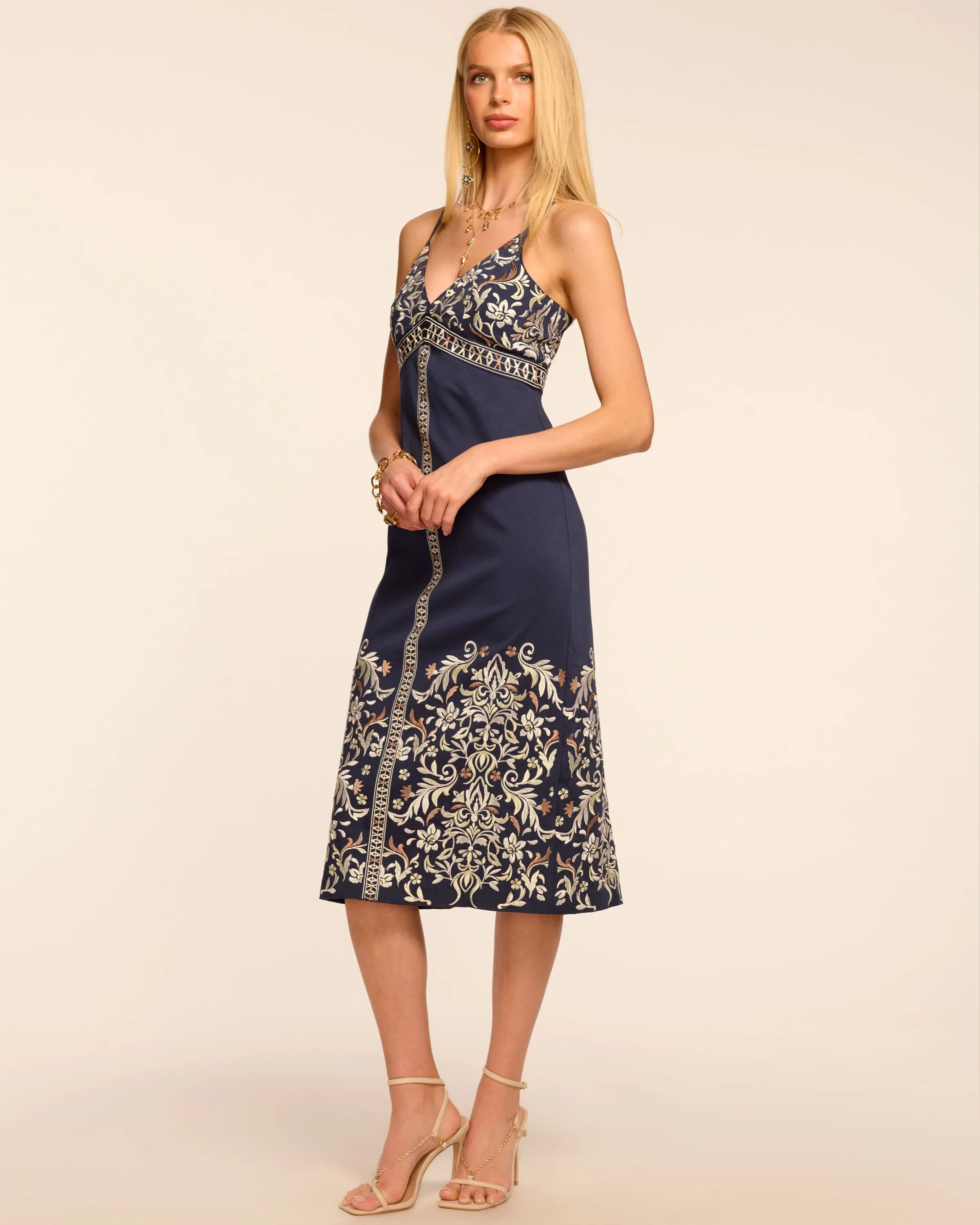 Constanza Linen Embroidered Midi Dress