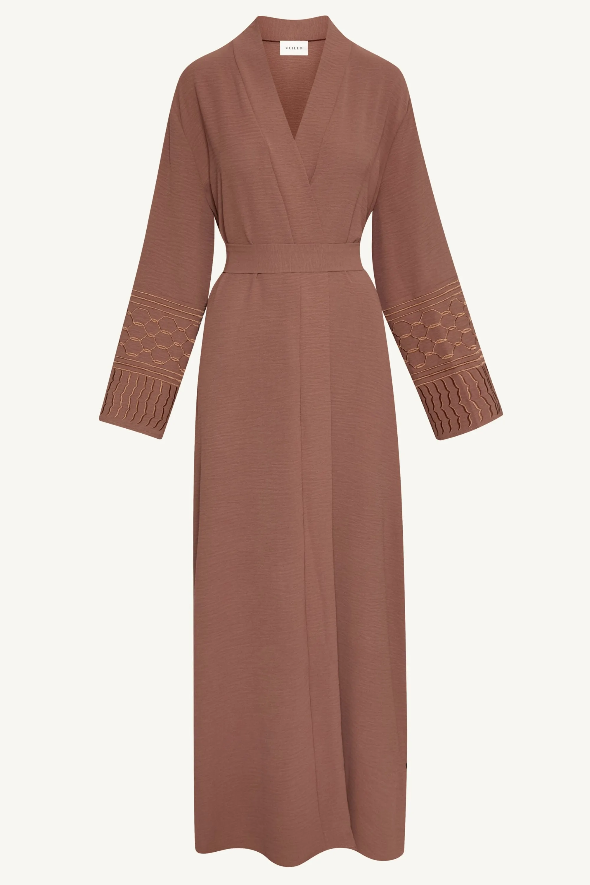 Dima Embroidered Open Abaya - Truffle