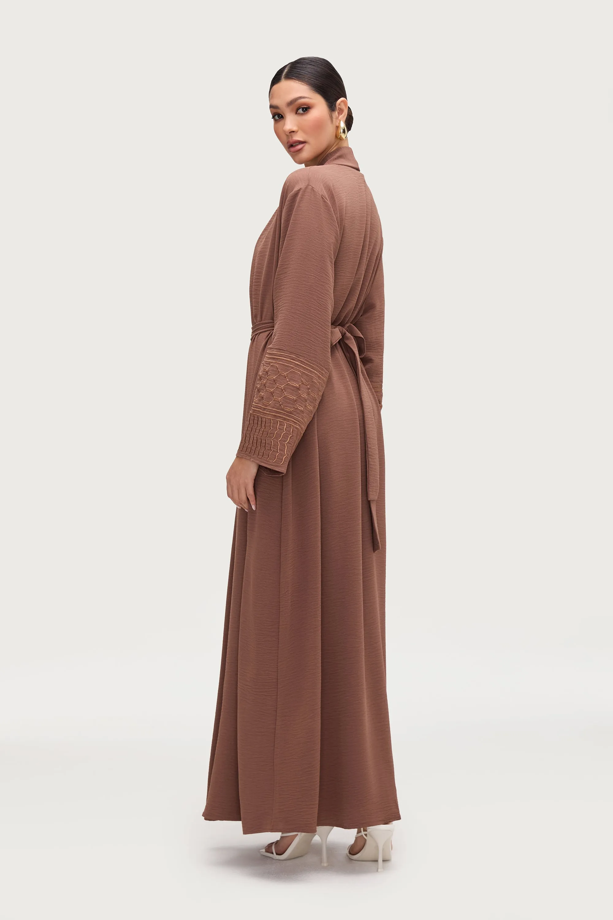 Dima Embroidered Open Abaya - Truffle
