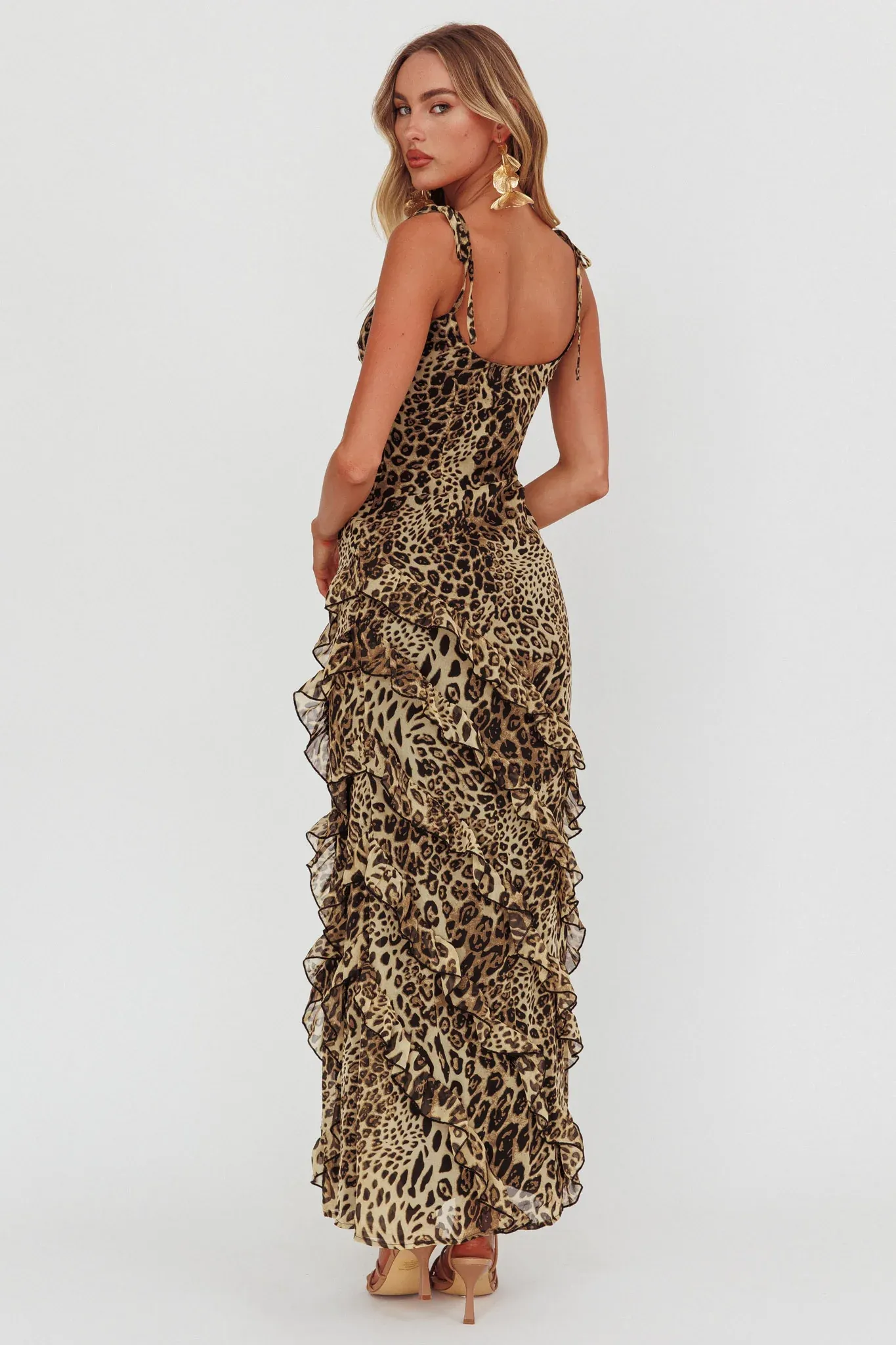 Dreamy Day Ruffle Trim Maxi Dress Leopard