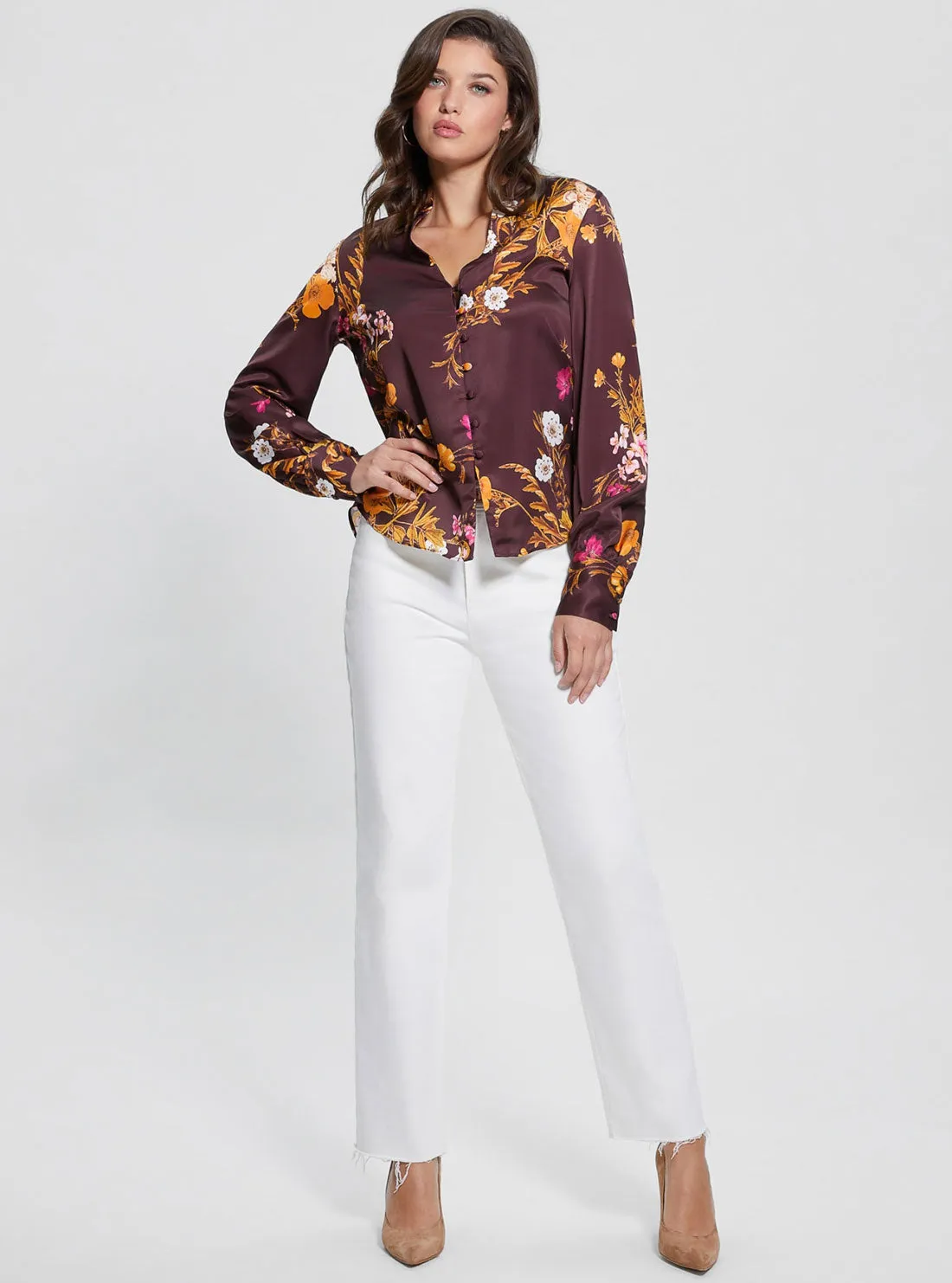 Eco Maroon Floral Rita Satin Shirt