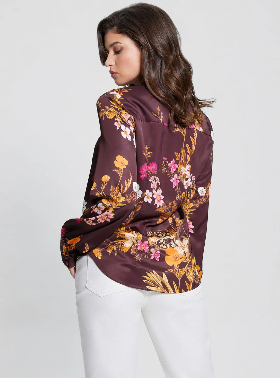 Eco Maroon Floral Rita Satin Shirt
