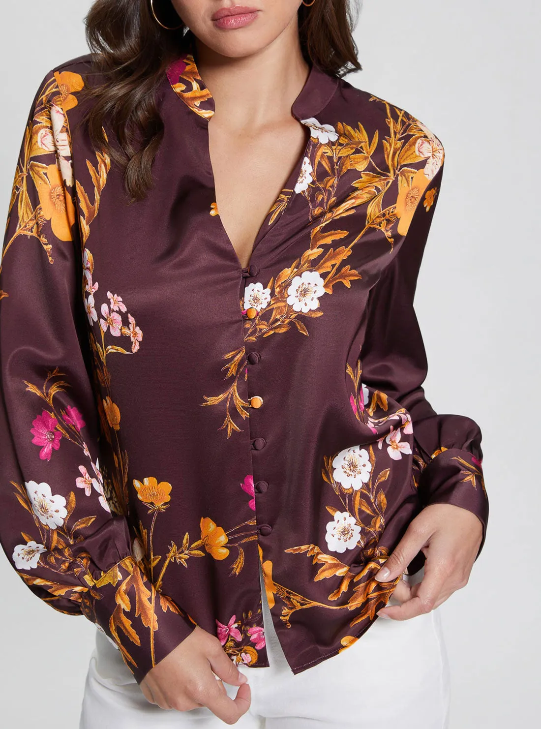 Eco Maroon Floral Rita Satin Shirt