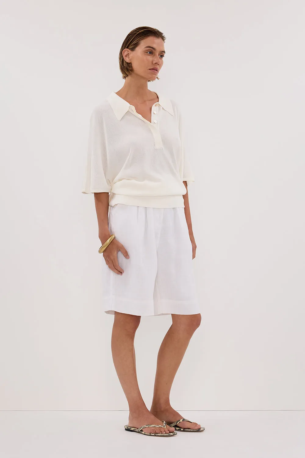 ELI CREAM POLO KNIT TOP