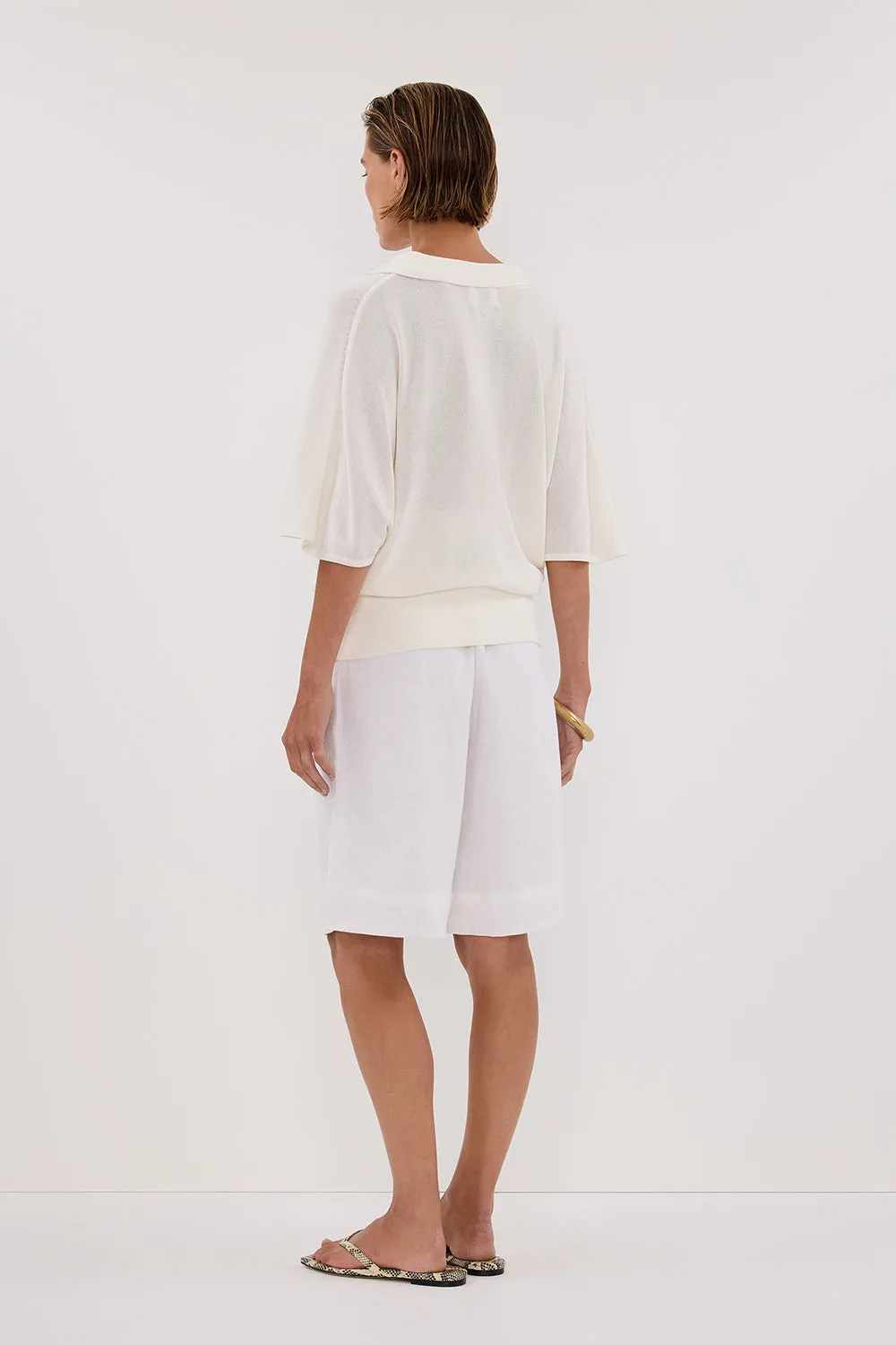 ELI CREAM POLO KNIT TOP