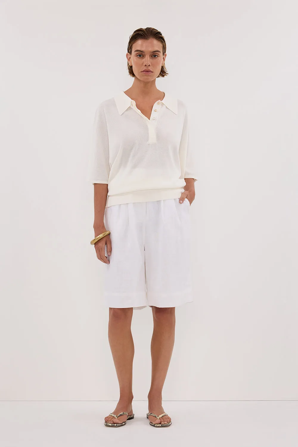 ELI CREAM POLO KNIT TOP