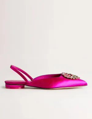 Embellished Satin Slingbacks-Wild Watermelon. Multi Jewel