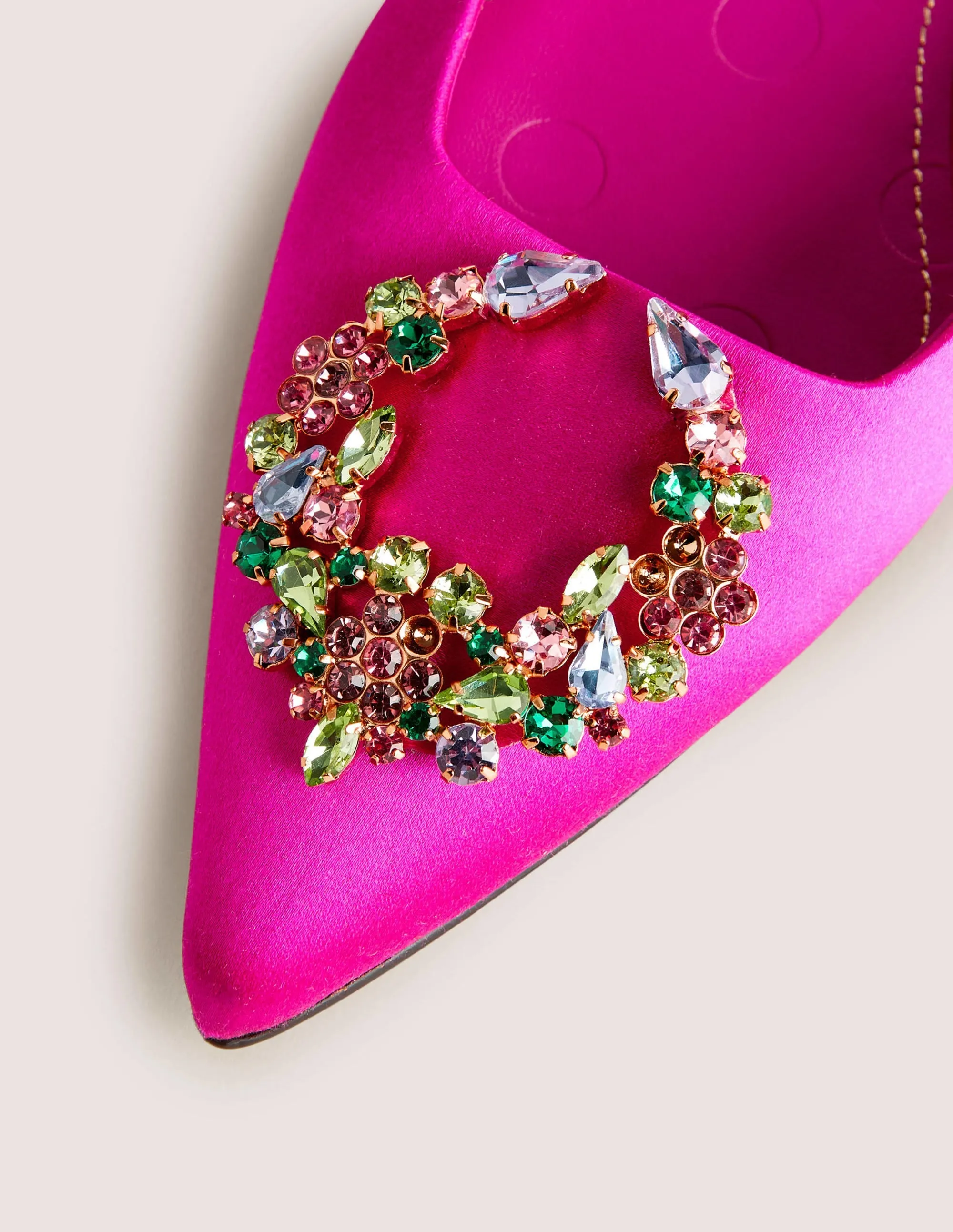 Embellished Satin Slingbacks-Wild Watermelon. Multi Jewel