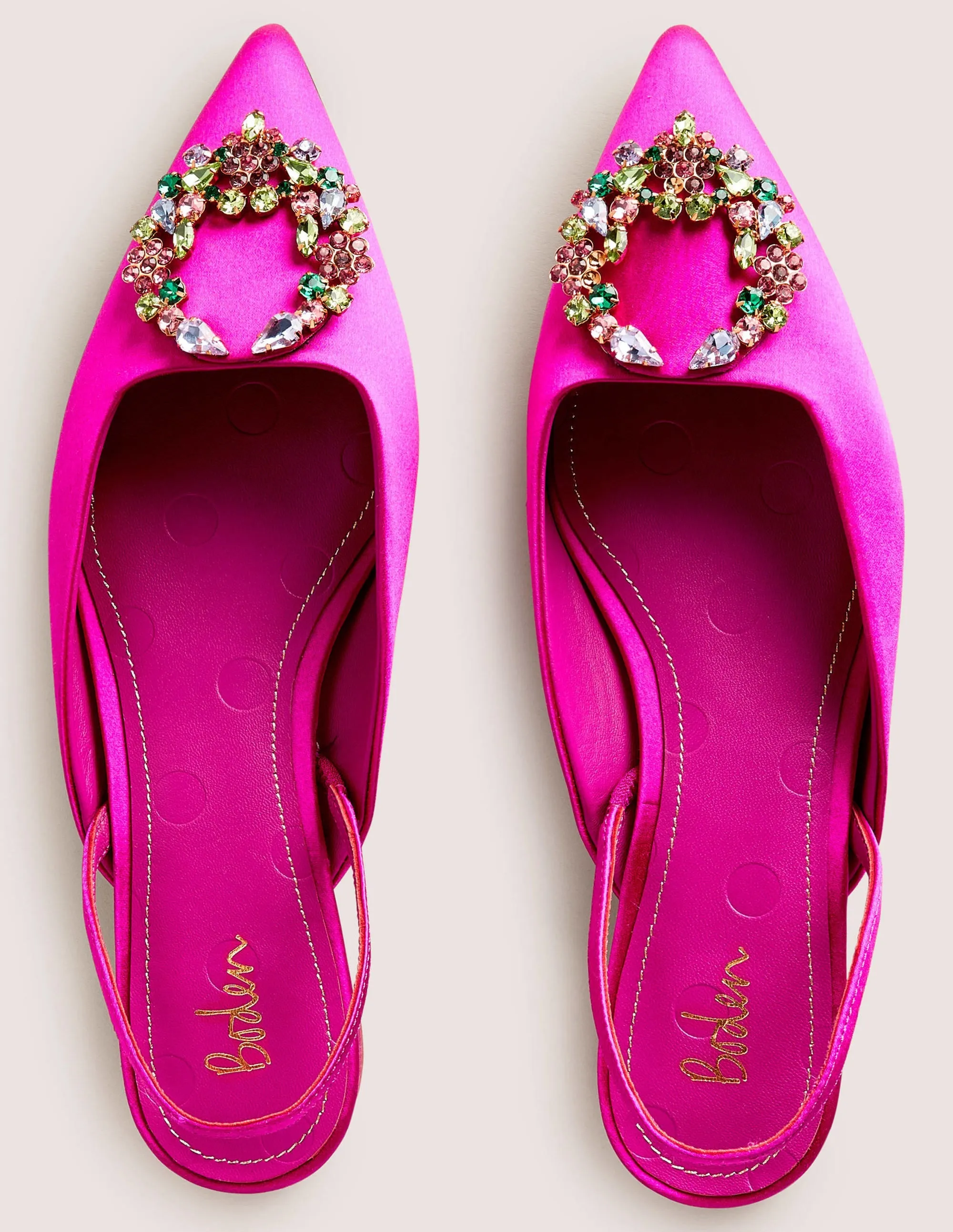 Embellished Satin Slingbacks-Wild Watermelon. Multi Jewel