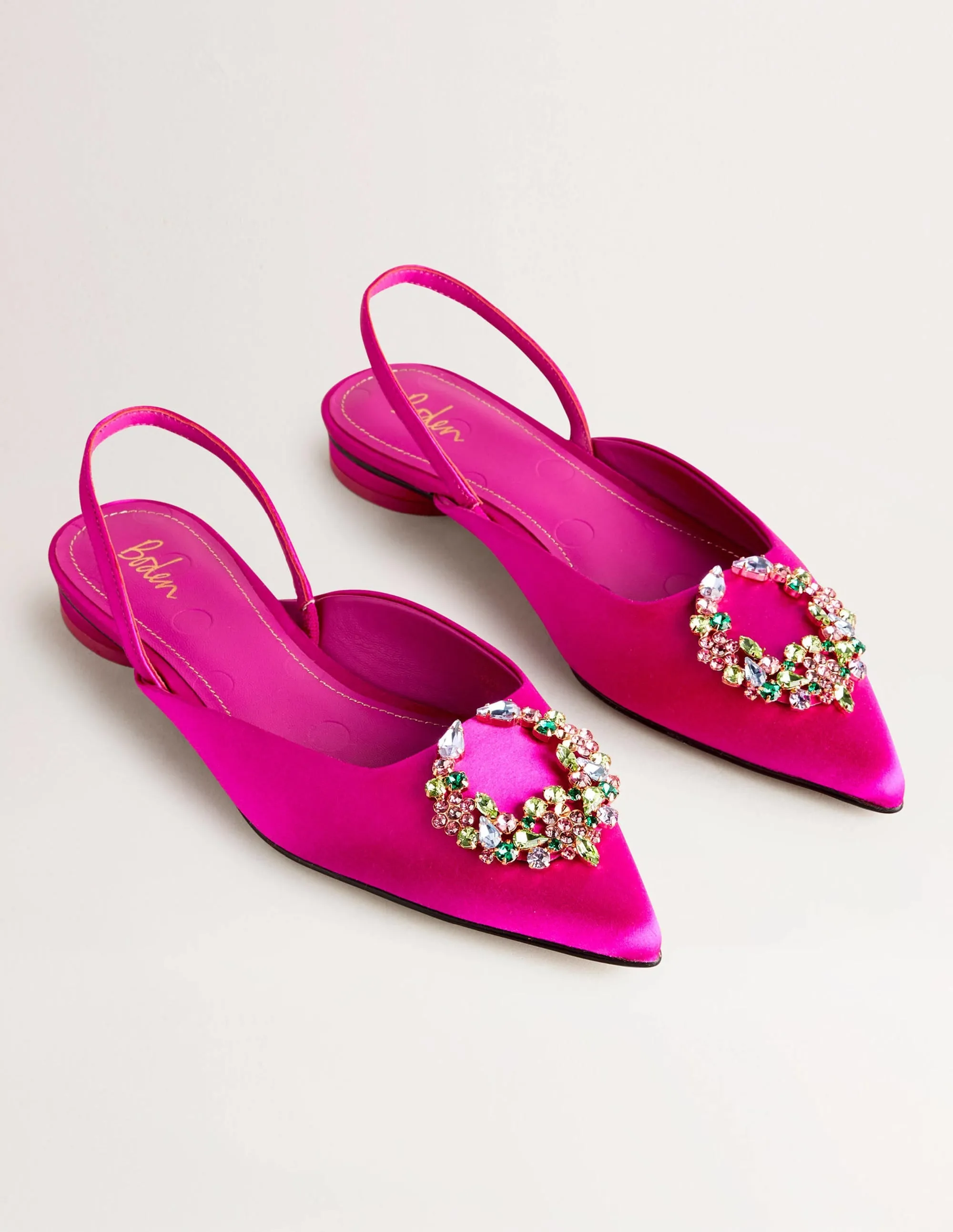 Embellished Satin Slingbacks-Wild Watermelon. Multi Jewel