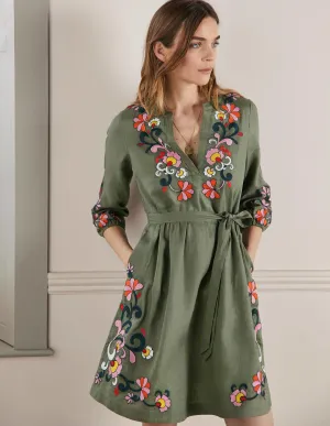 Embroidered Linen Dress-Alder