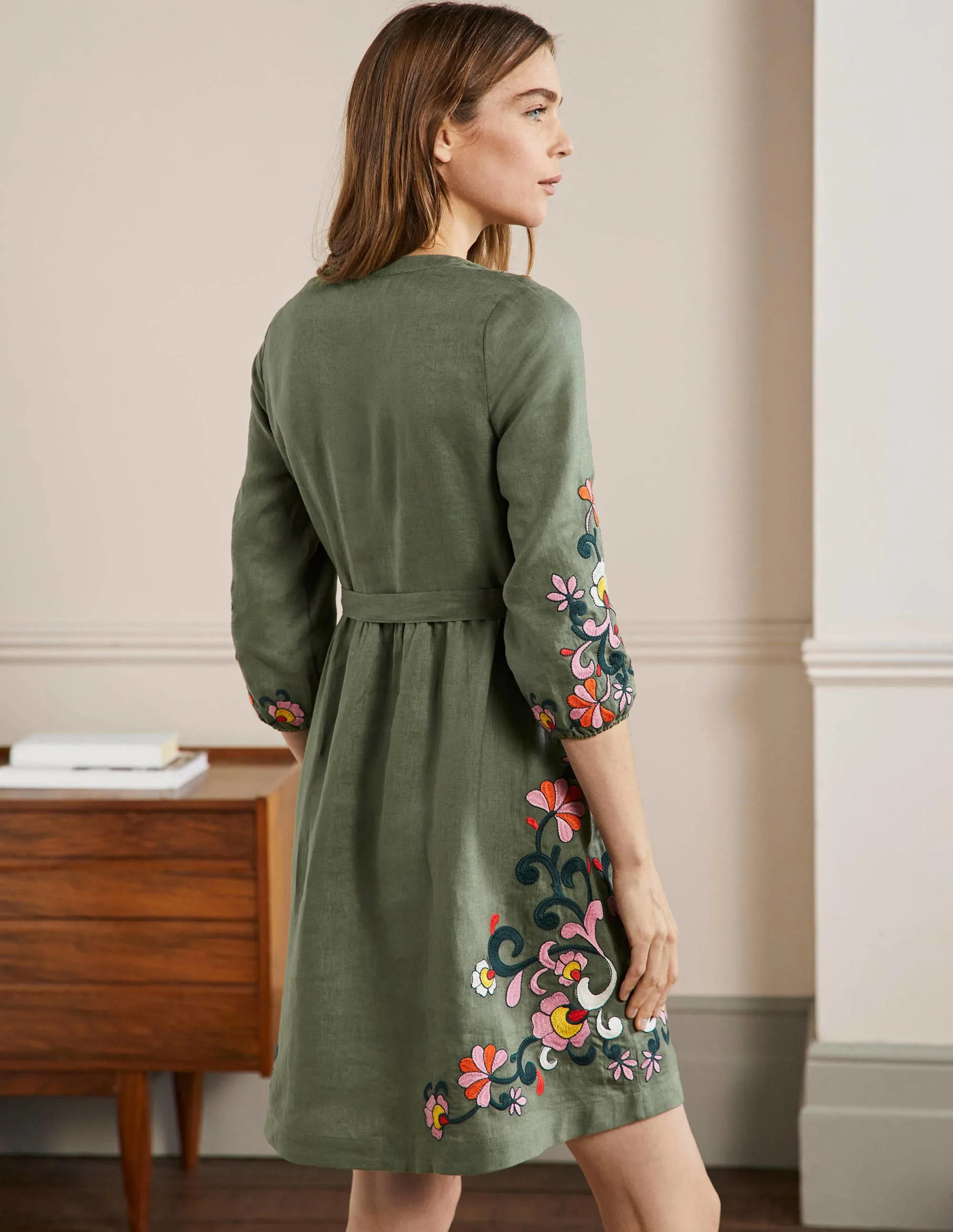 Embroidered Linen Dress-Alder