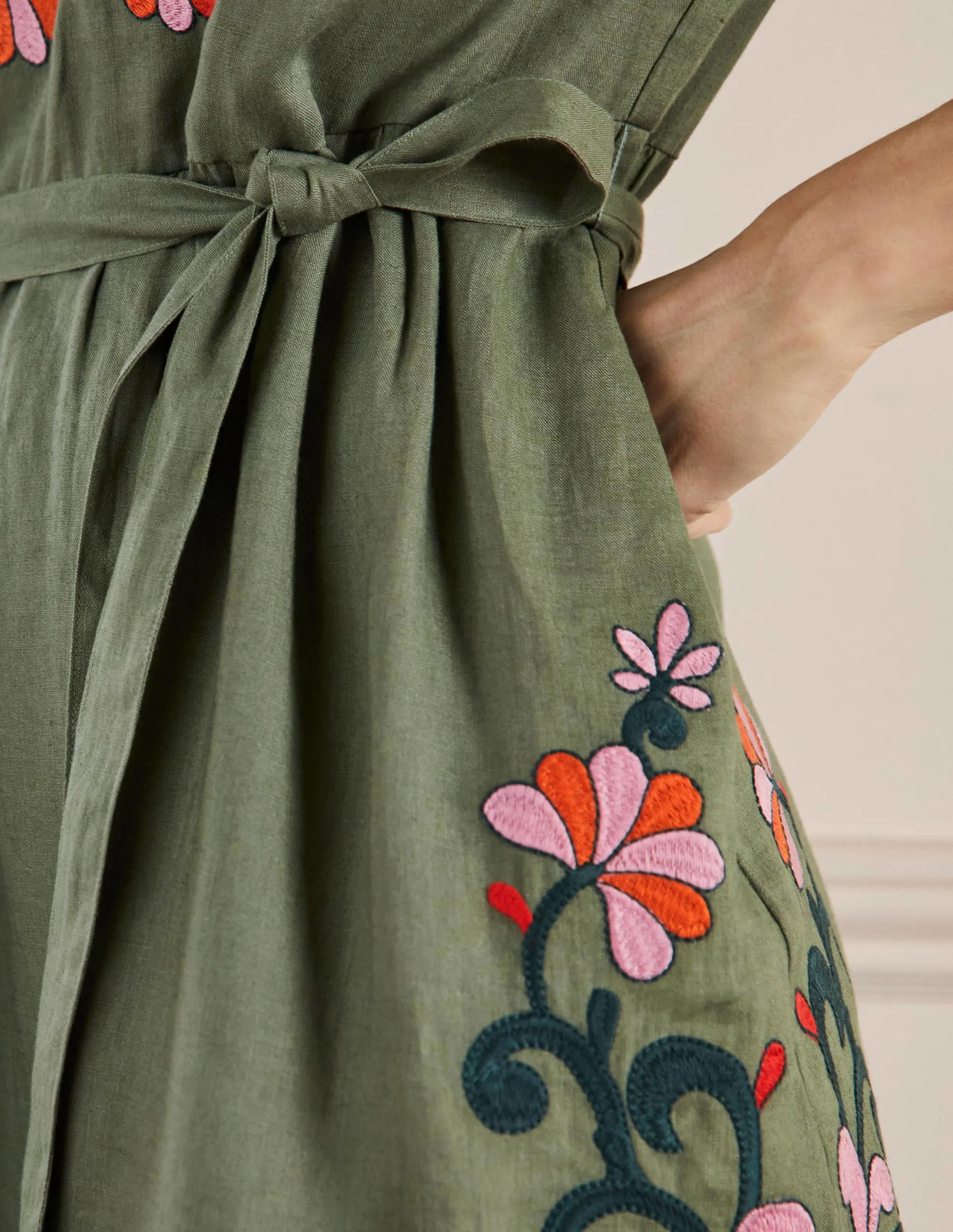 Embroidered Linen Dress-Alder